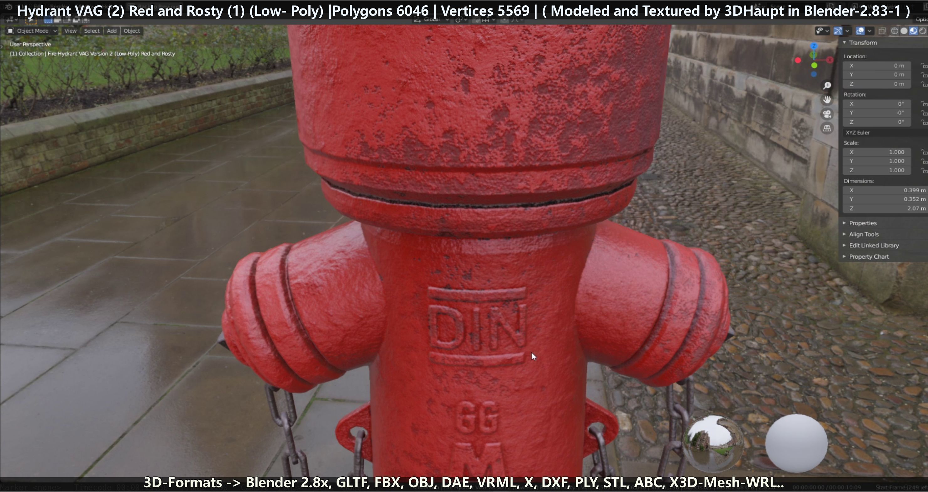 Fire Hydrant VAG 2 - Red and Rosty 1 - Low-poly 3D model_31