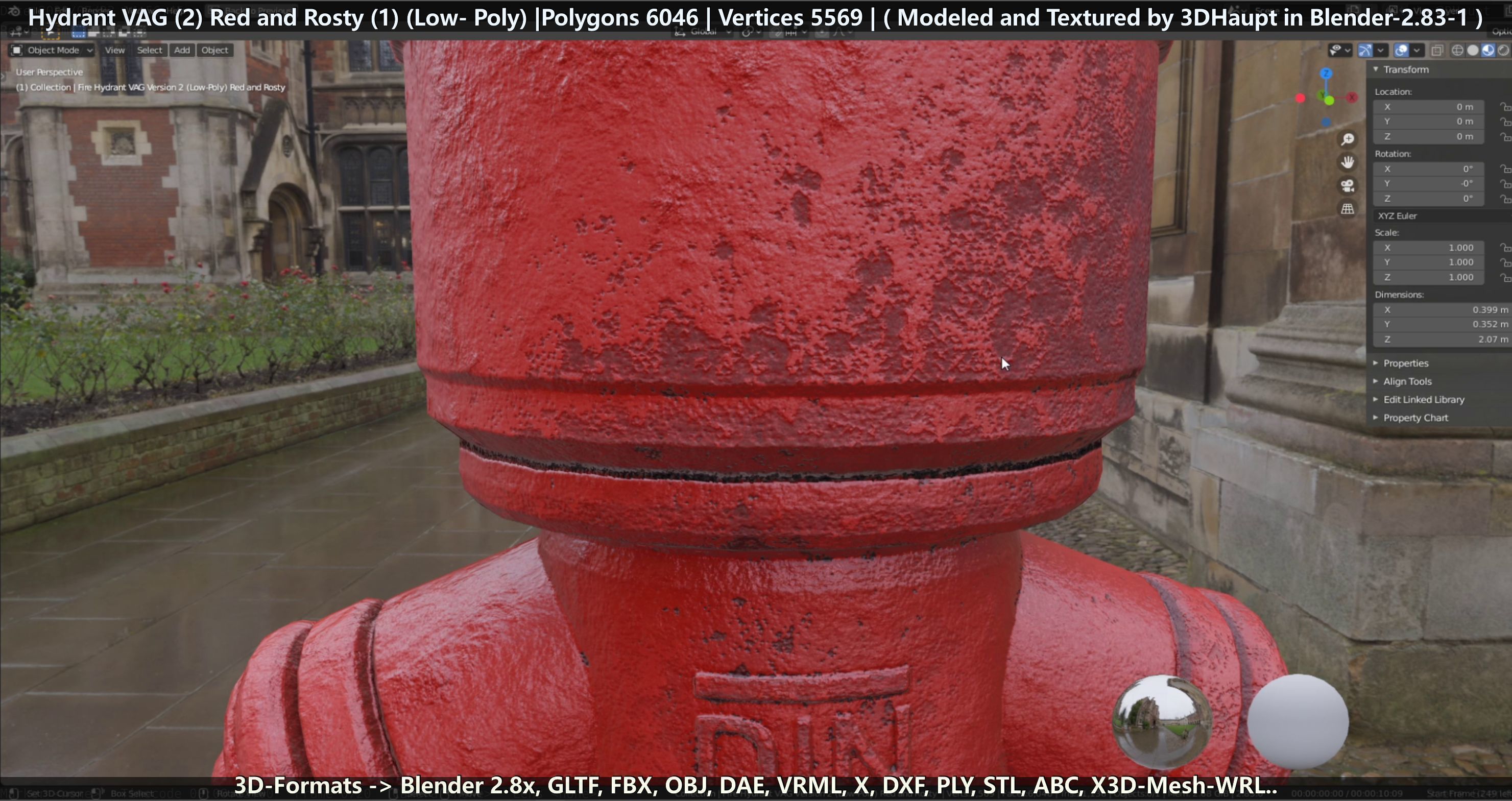 Fire Hydrant VAG 2 - Red and Rosty 1 - Low-poly 3D model_107