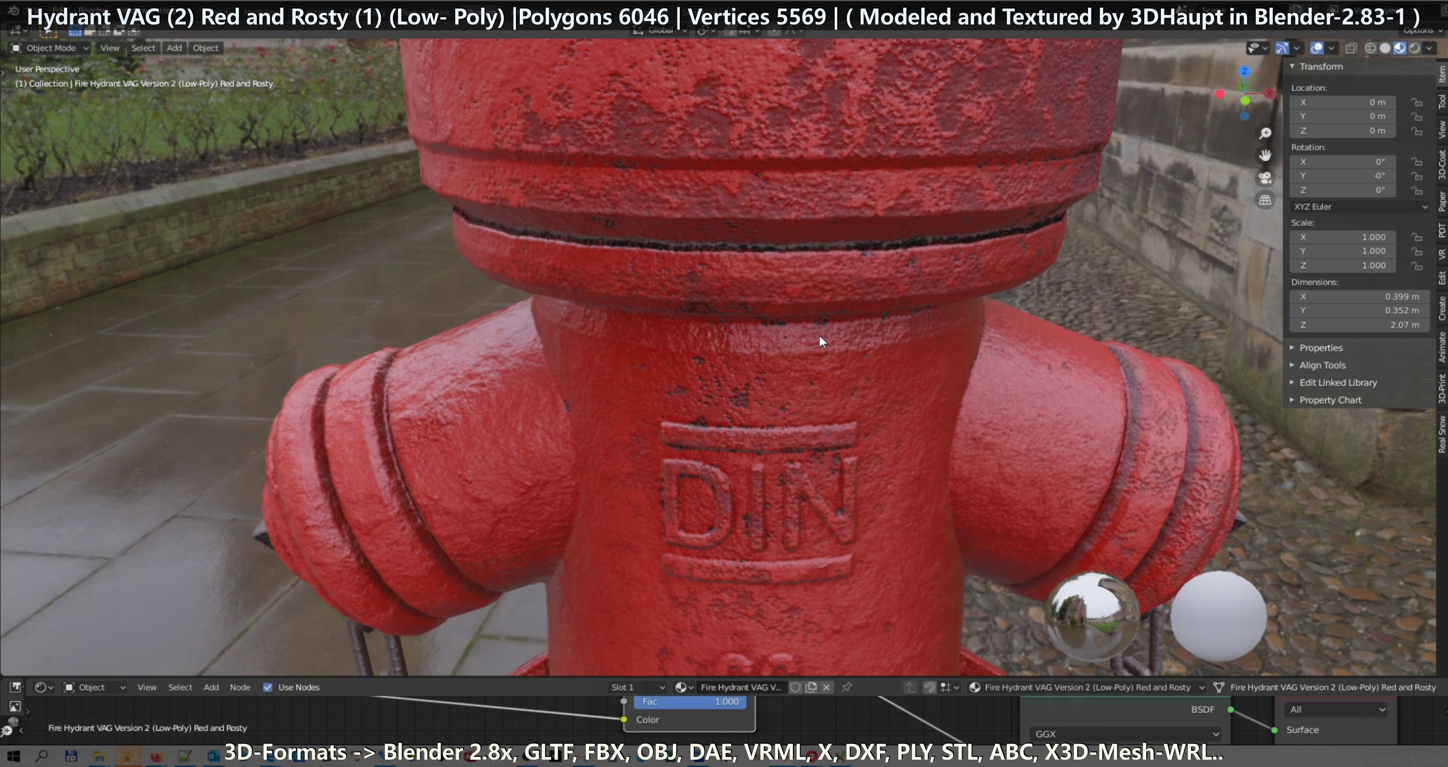 Fire Hydrant VAG 2 - Red and Rosty 1 - Low-poly 3D model_93