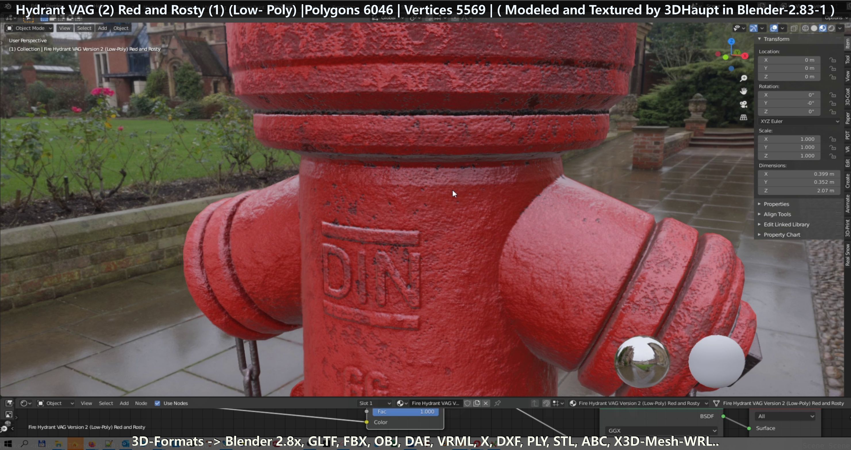 Fire Hydrant VAG 2 - Red and Rosty 1 - Low-poly 3D model_92