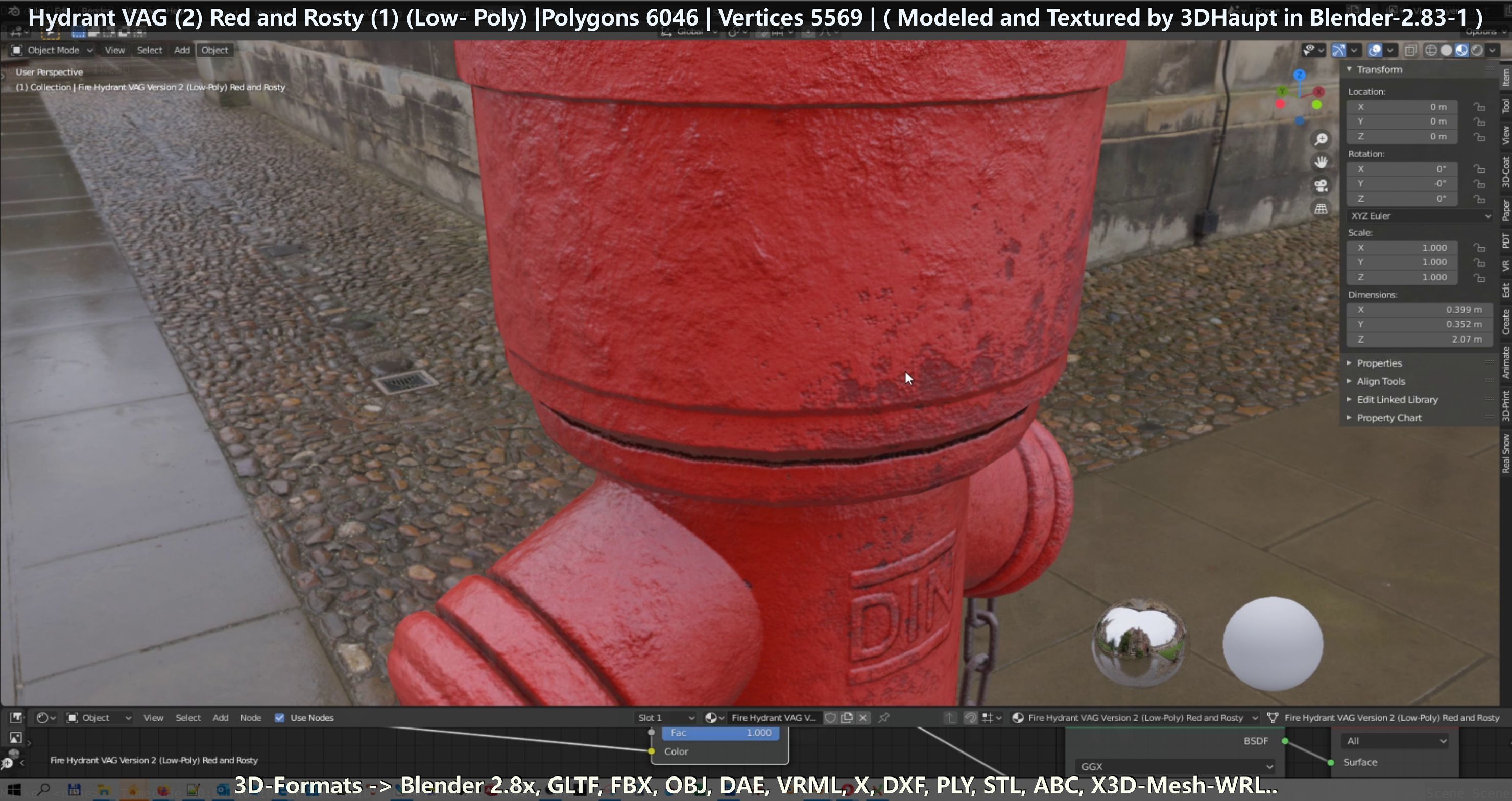 Fire Hydrant VAG 2 - Red and Rosty 1 - Low-poly 3D model_97