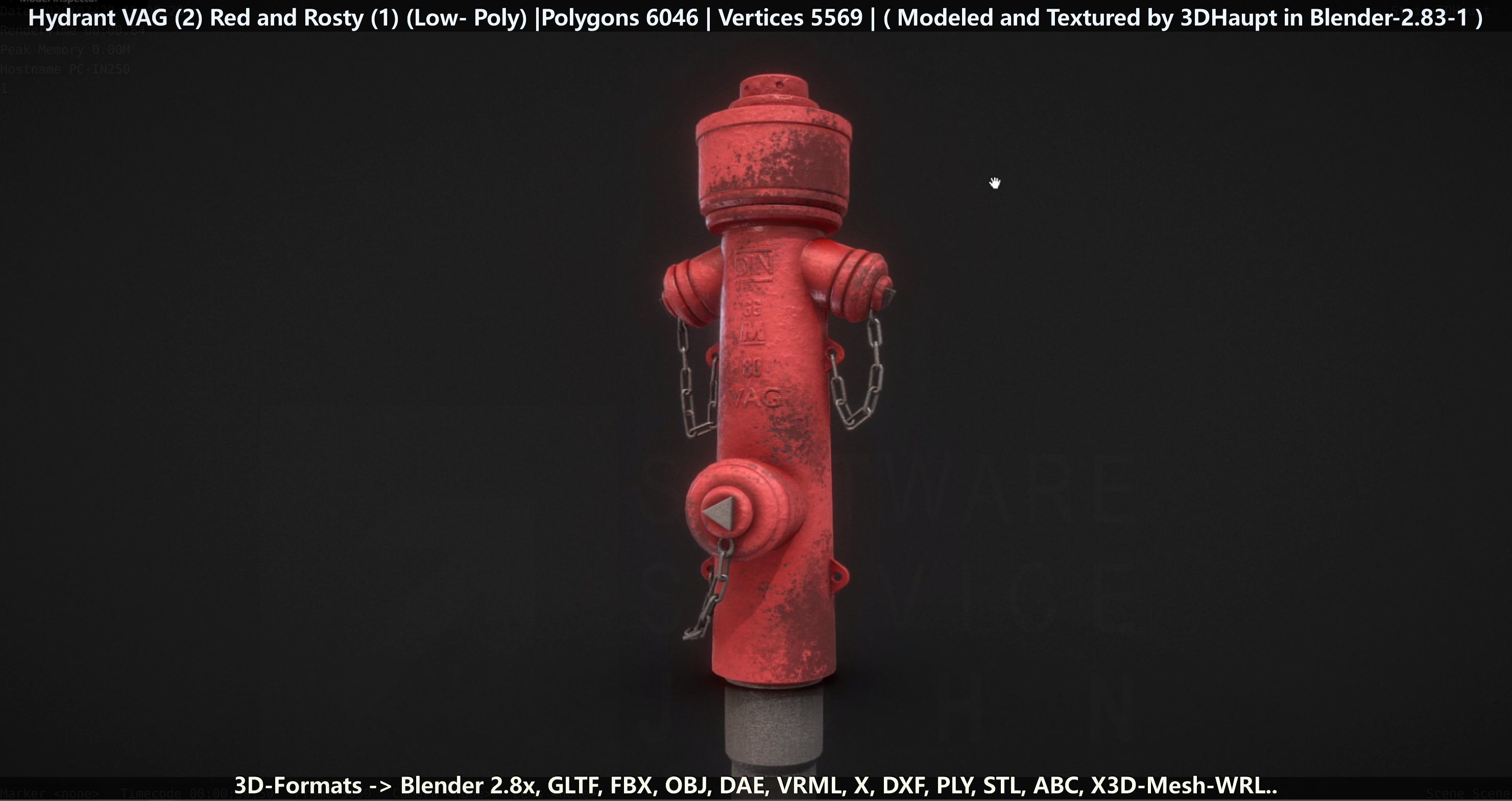 Fire Hydrant VAG 2 - Red and Rosty 1 - Low-poly 3D model_47