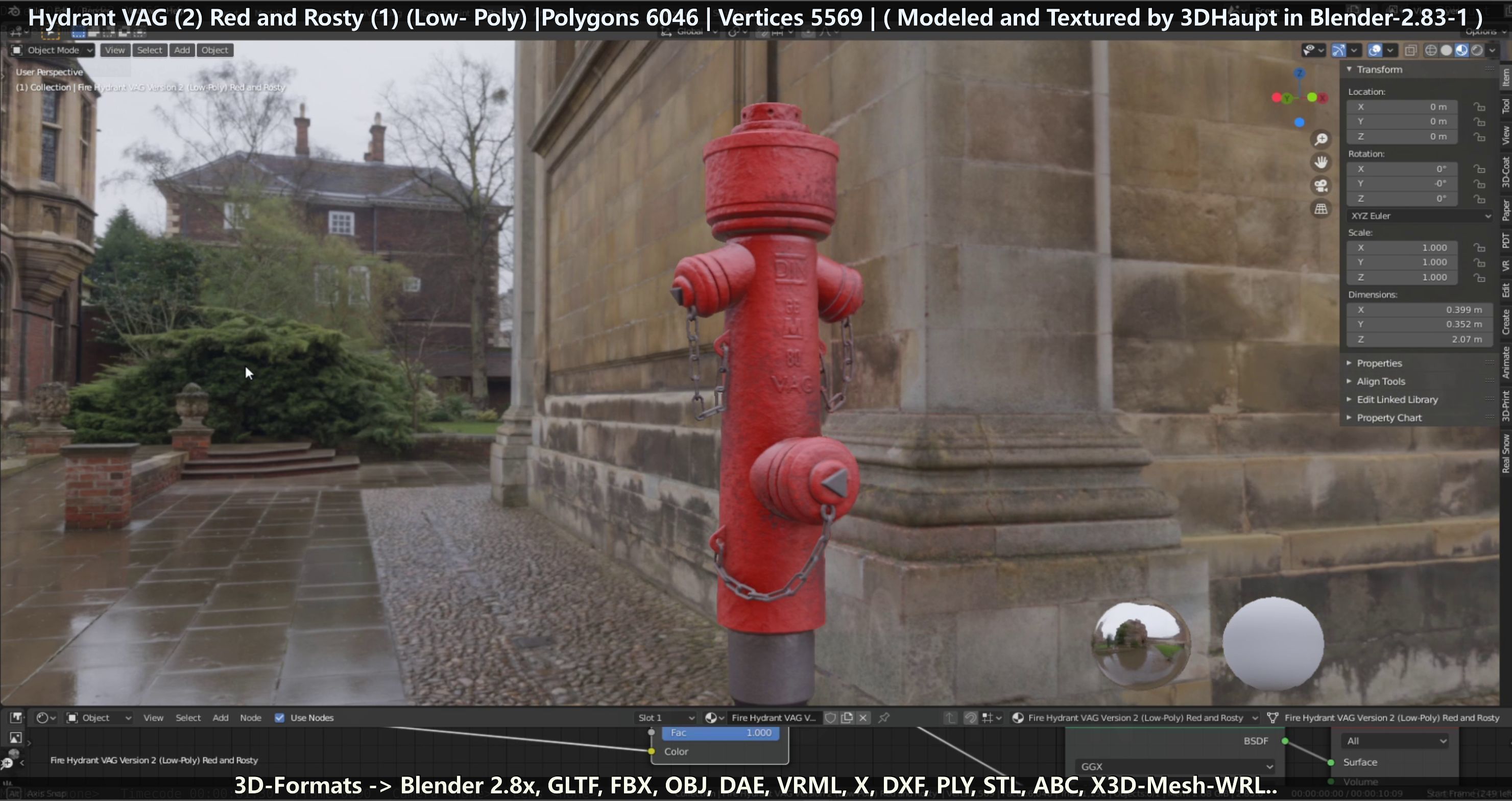 Fire Hydrant VAG 2 - Red and Rosty 1 - Low-poly 3D model_57