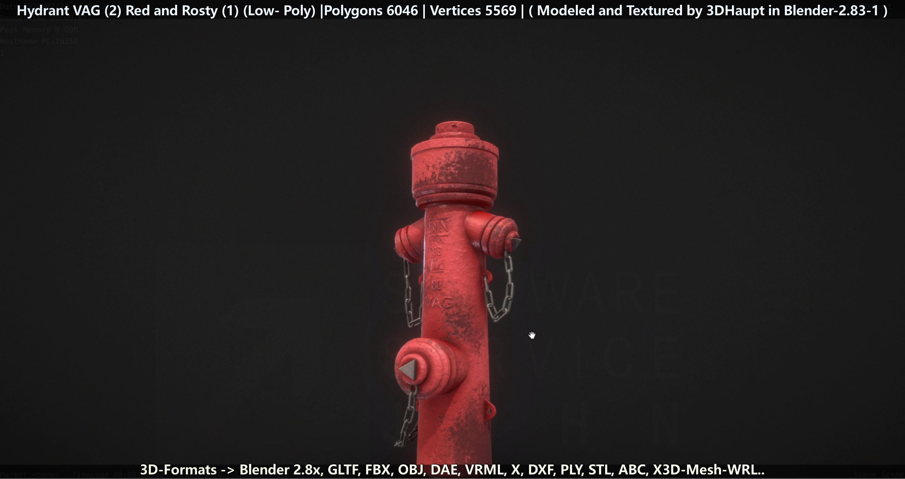 Fire Hydrant VAG 2 - Red and Rosty 1 - Low-poly 3D model_41