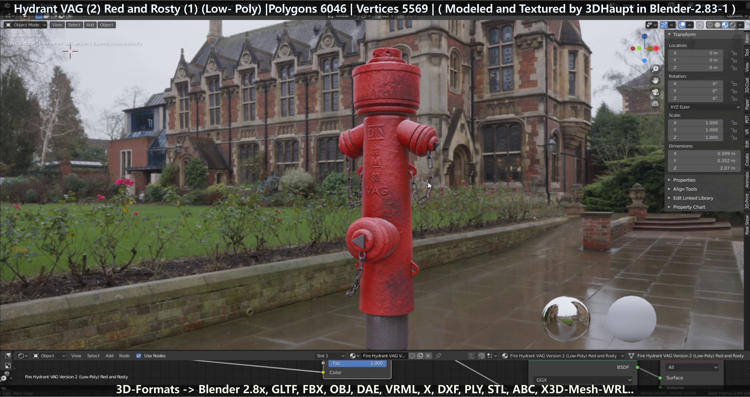 Fire Hydrant VAG 2 - Red and Rosty 1 - Low-poly 3D model_50