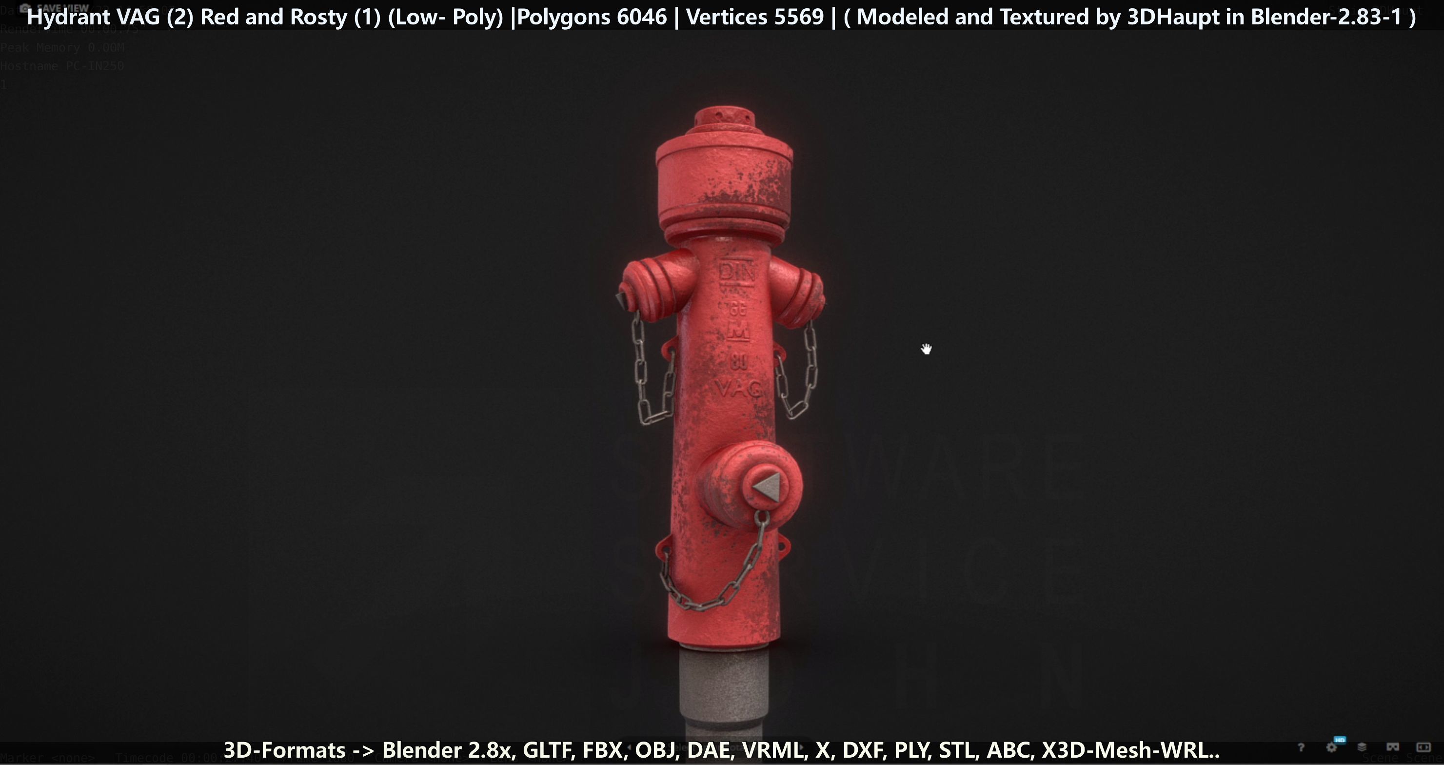 Fire Hydrant VAG 2 - Red and Rosty 1 - Low-poly 3D model_37