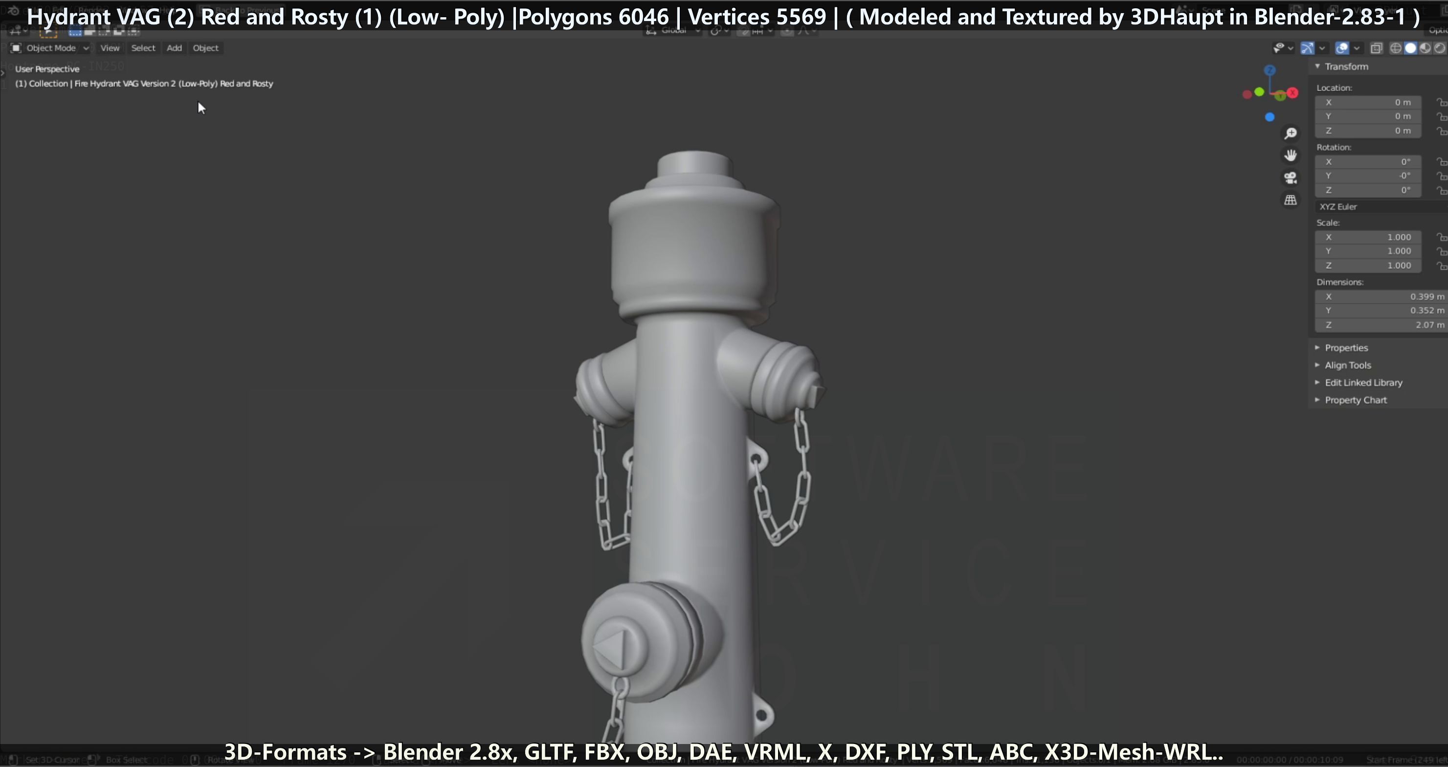 Fire Hydrant VAG 2 - Red and Rosty 1 - Low-poly 3D model_150