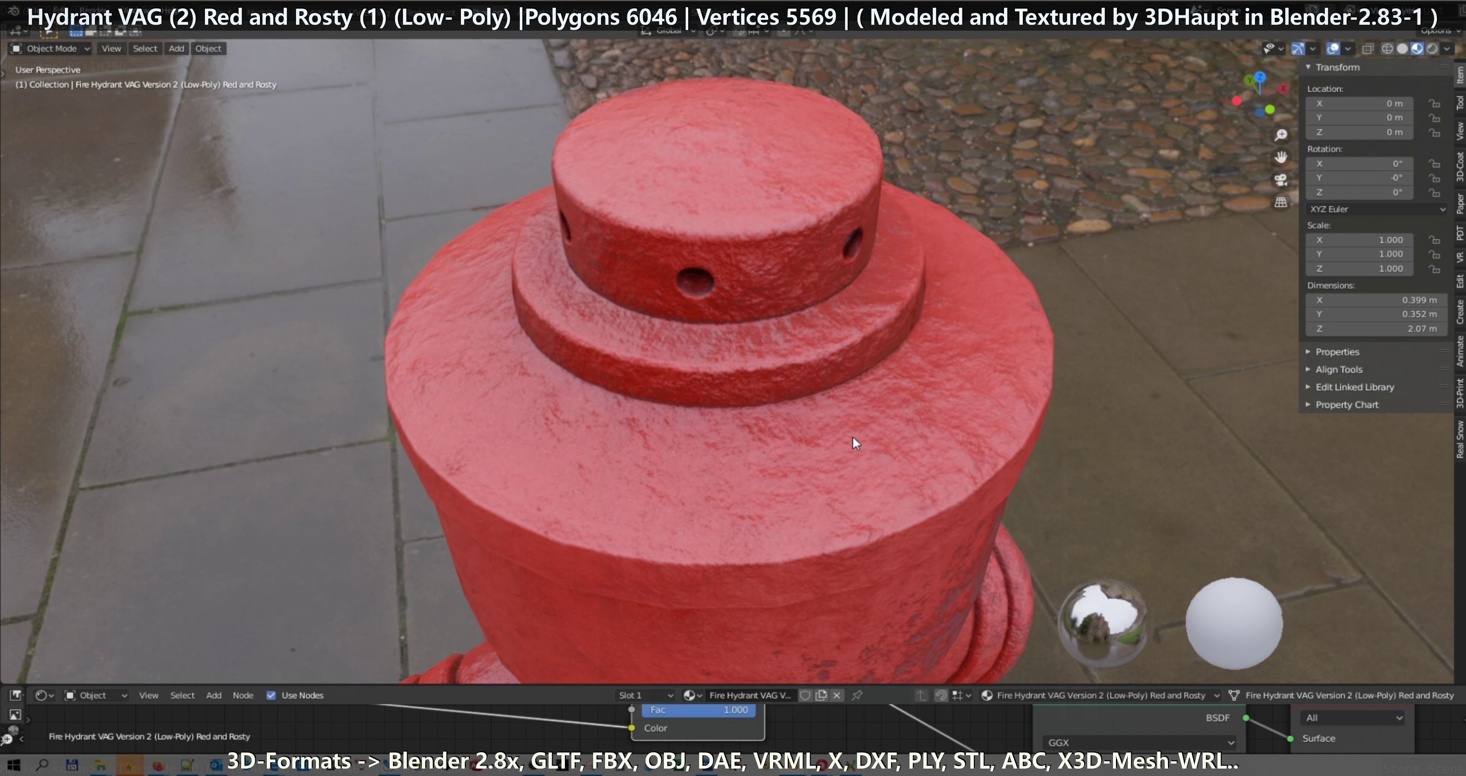 Fire Hydrant VAG 2 - Red and Rosty 1 - Low-poly 3D model_99