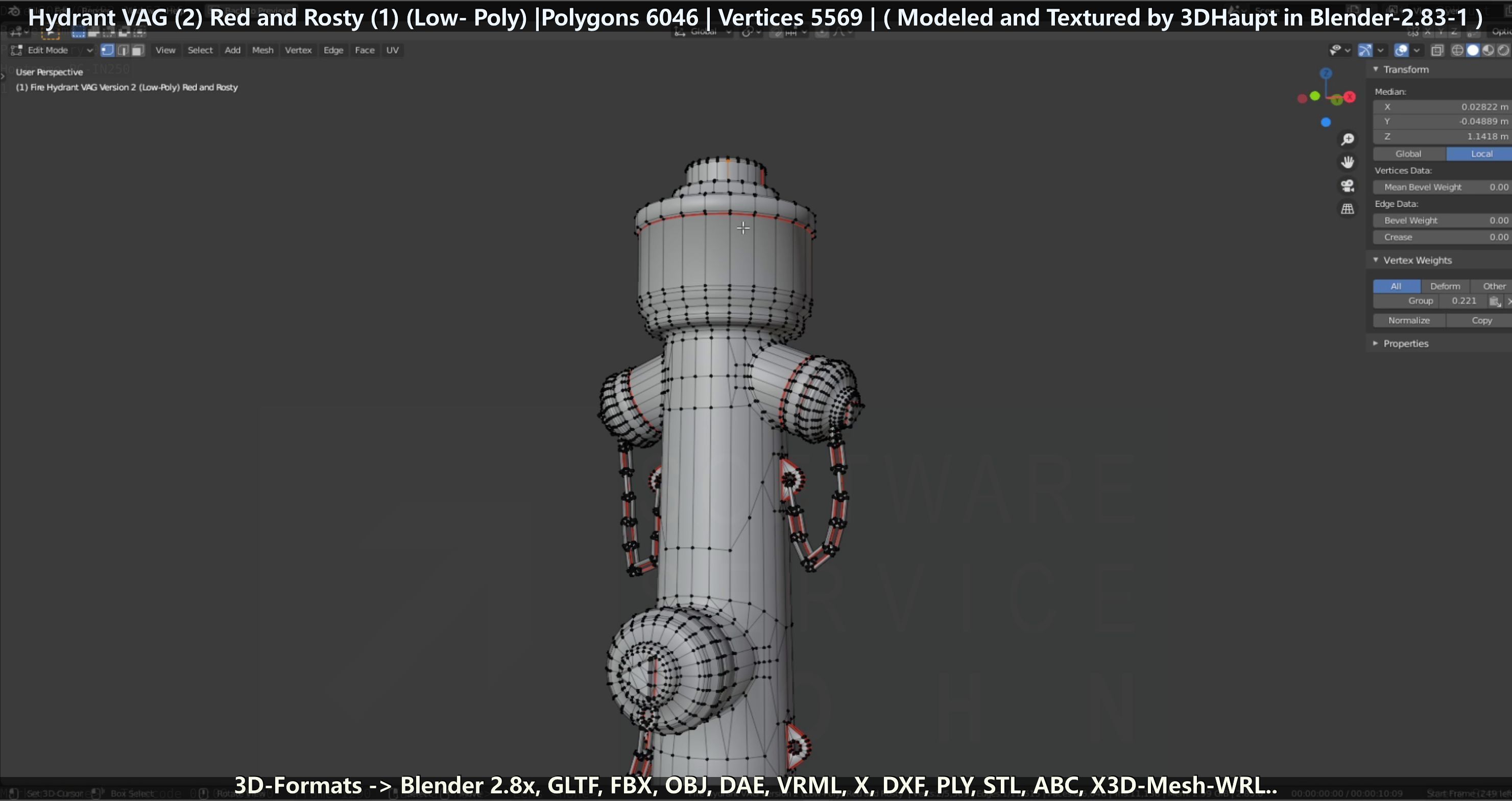 Fire Hydrant VAG 2 - Red and Rosty 1 - Low-poly 3D model_29