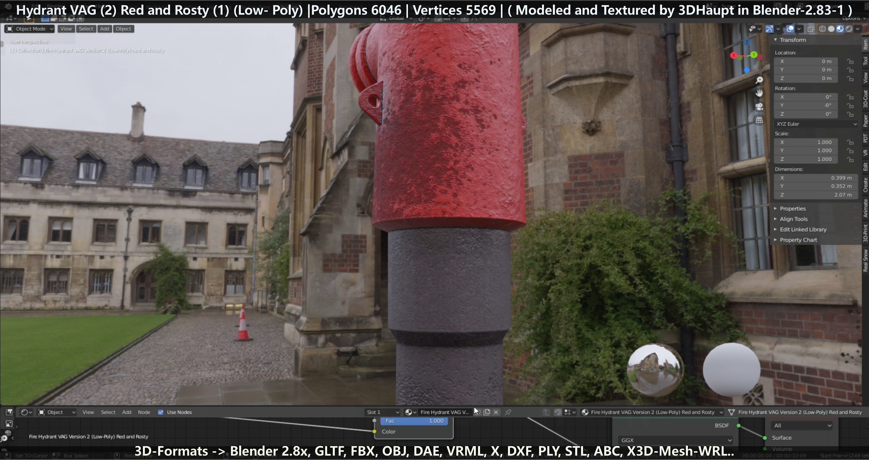 Fire Hydrant VAG 2 - Red and Rosty 1 - Low-poly 3D model_75