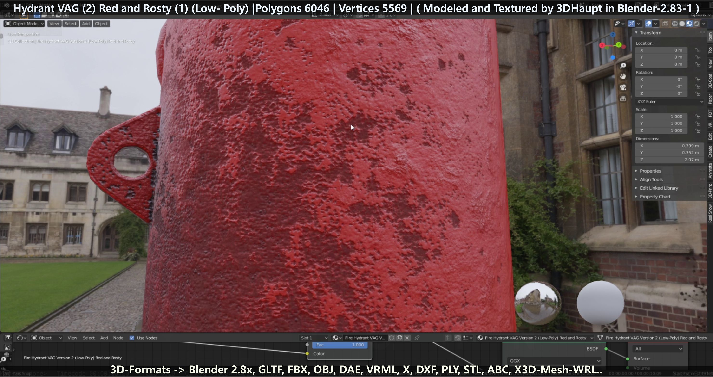 Fire Hydrant VAG 2 - Red and Rosty 1 - Low-poly 3D model_66