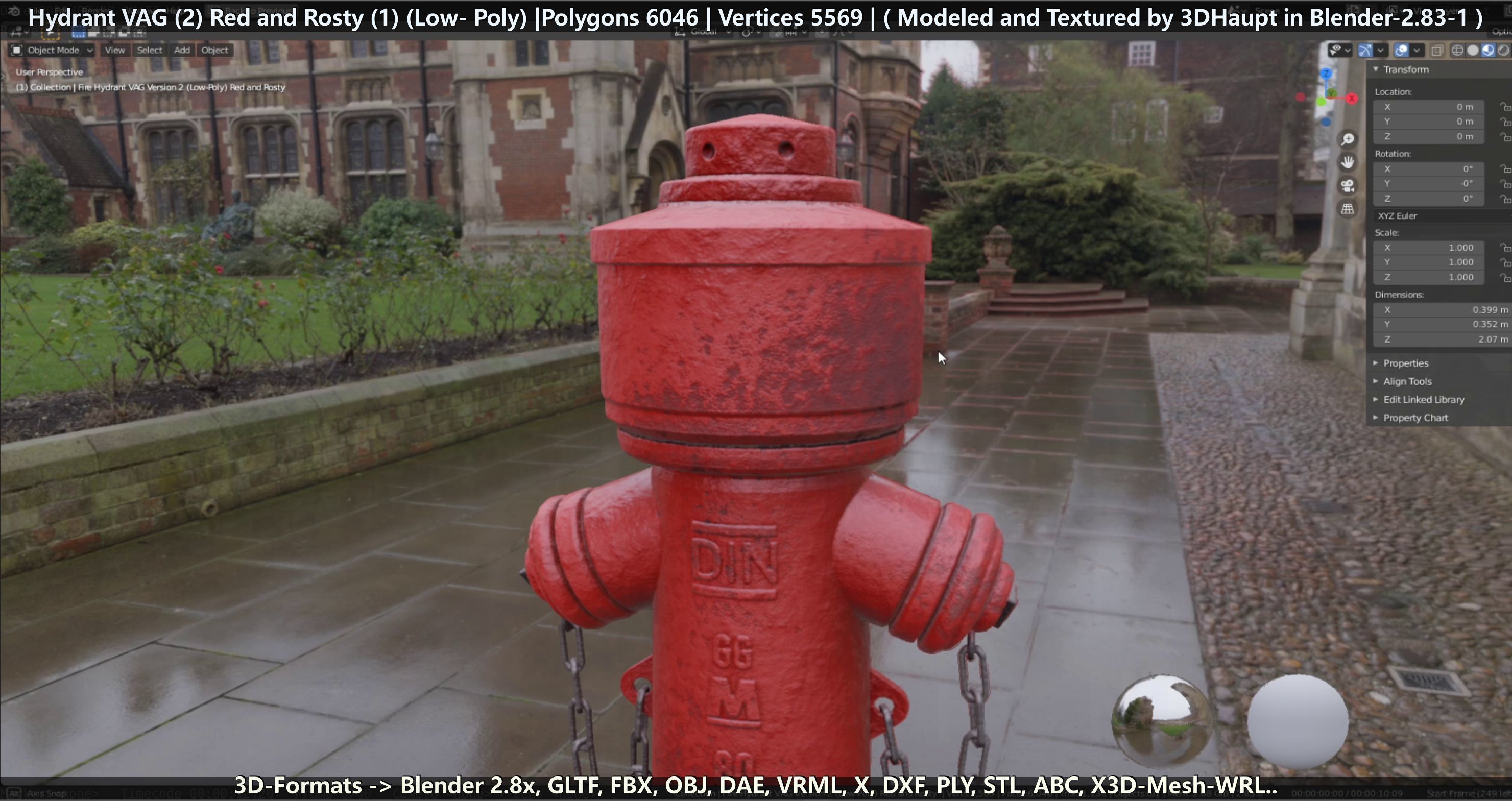 Fire Hydrant VAG 2 - Red and Rosty 1 - Low-poly 3D model_112