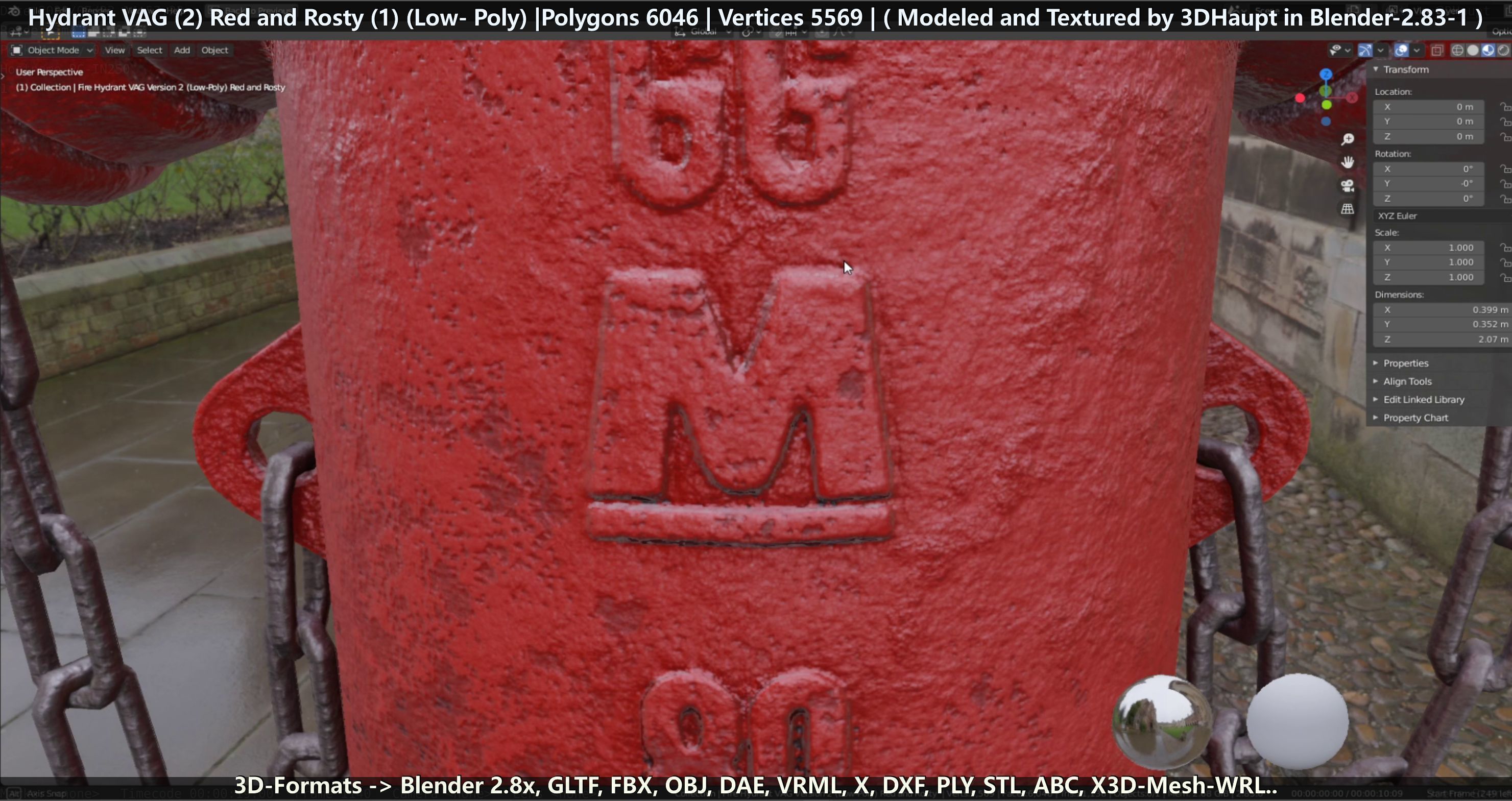 Fire Hydrant VAG 2 - Red and Rosty 1 - Low-poly 3D model_143