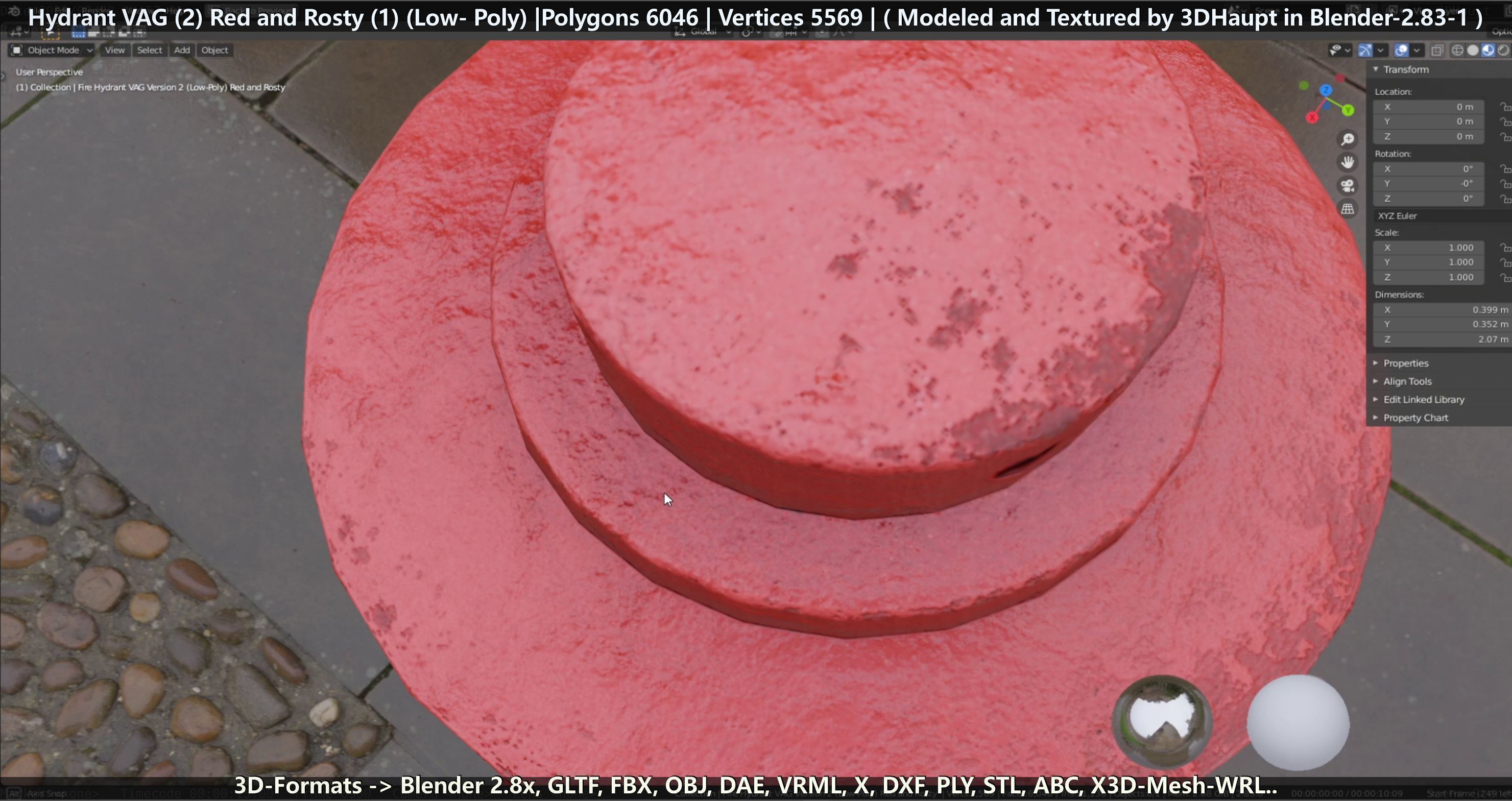 Fire Hydrant VAG 2 - Red and Rosty 1 - Low-poly 3D model_123