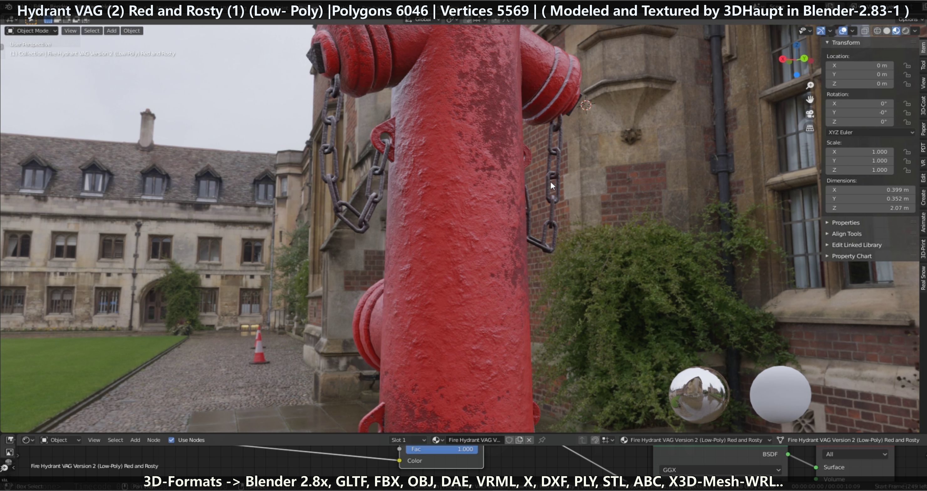 Fire Hydrant VAG 2 - Red and Rosty 1 - Low-poly 3D model_77