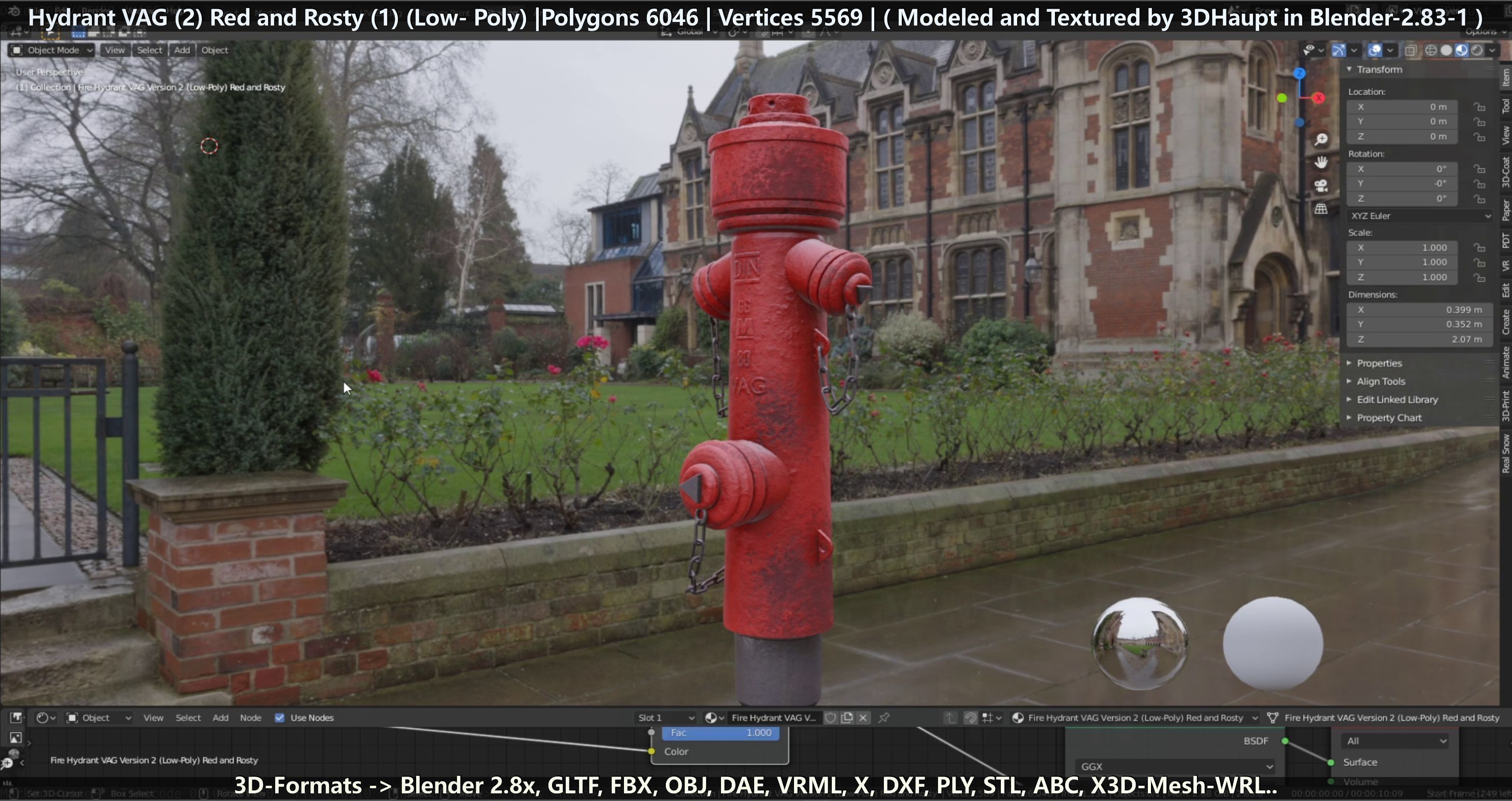 Fire Hydrant VAG 2 - Red and Rosty 1 - Low-poly 3D model_56