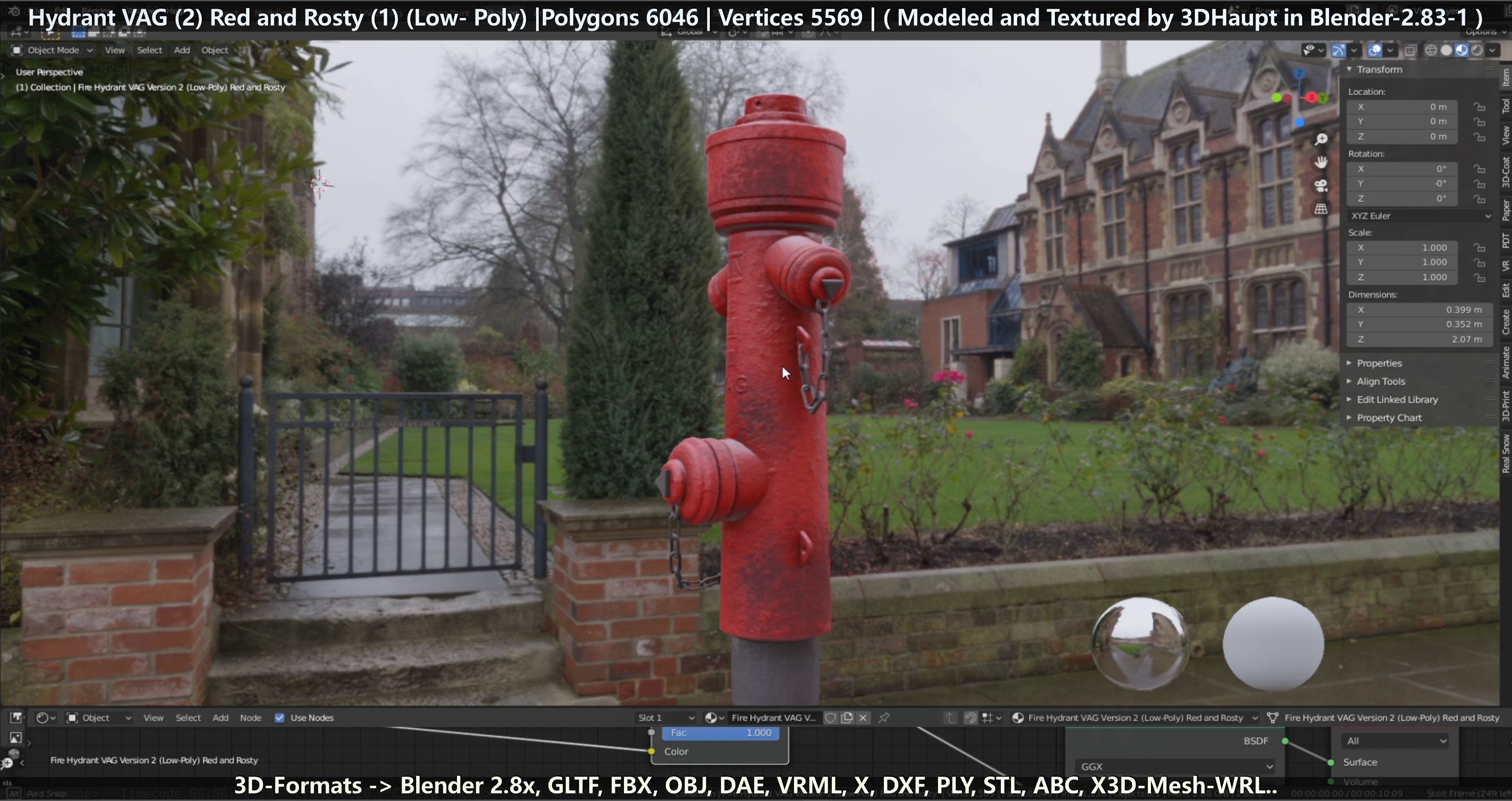 Fire Hydrant VAG 2 - Red and Rosty 1 - Low-poly 3D model_51