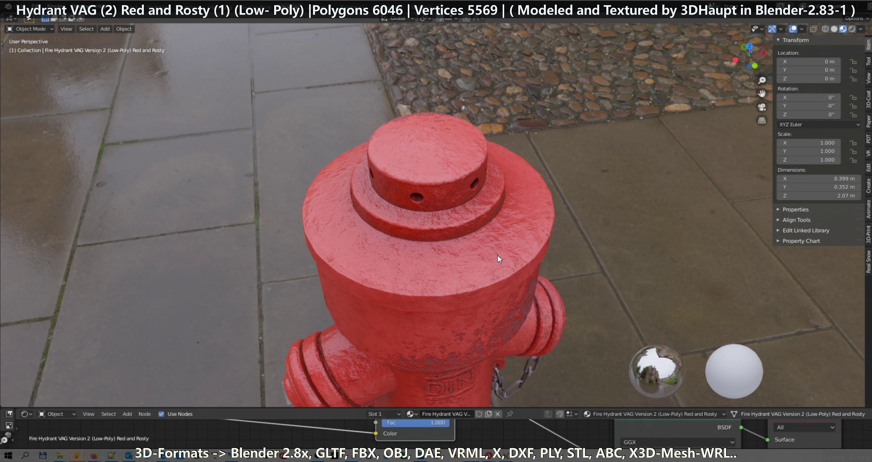 Fire Hydrant VAG 2 - Red and Rosty 1 - Low-poly 3D model_100