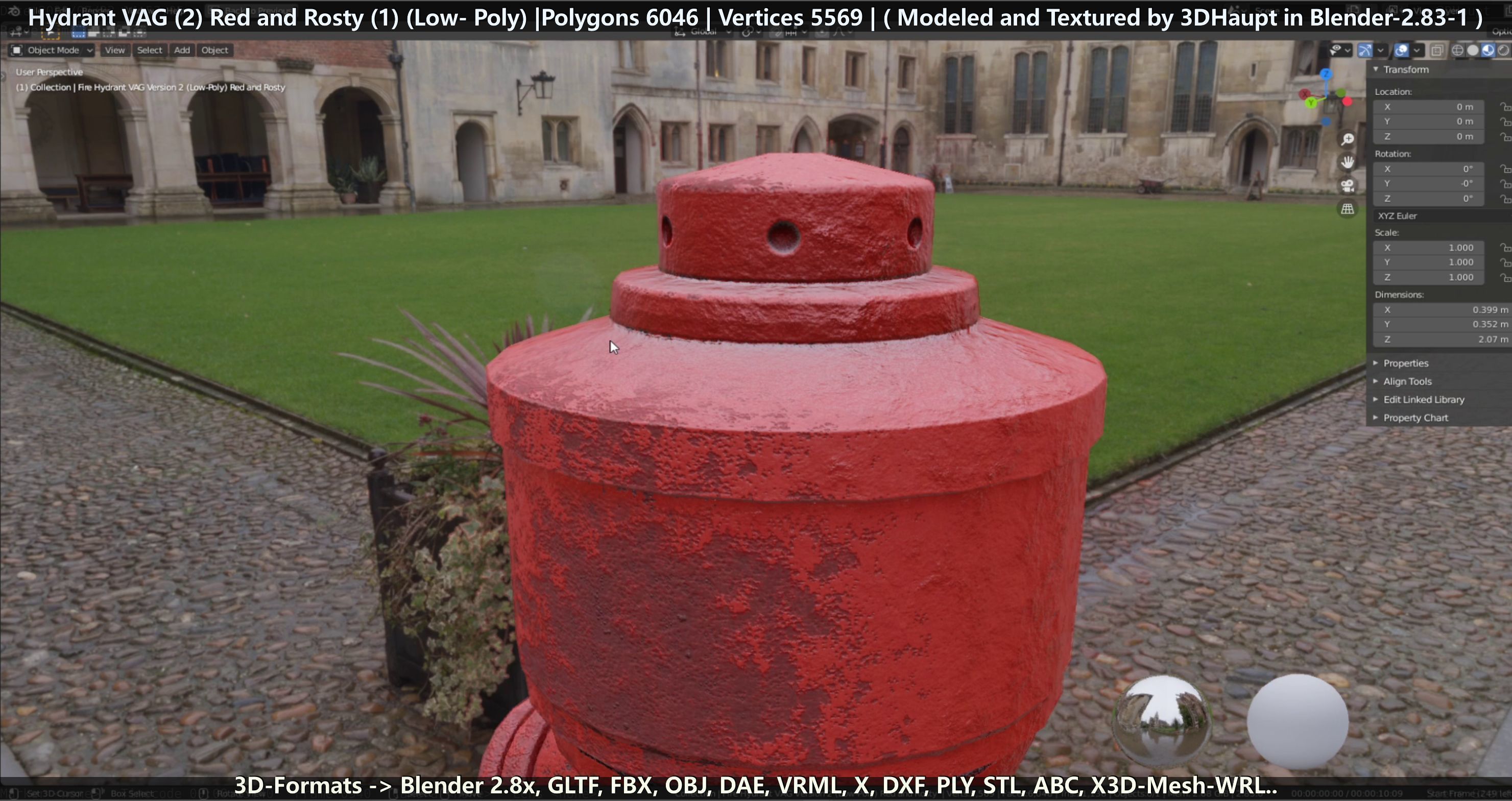 Fire Hydrant VAG 2 - Red and Rosty 1 - Low-poly 3D model_127