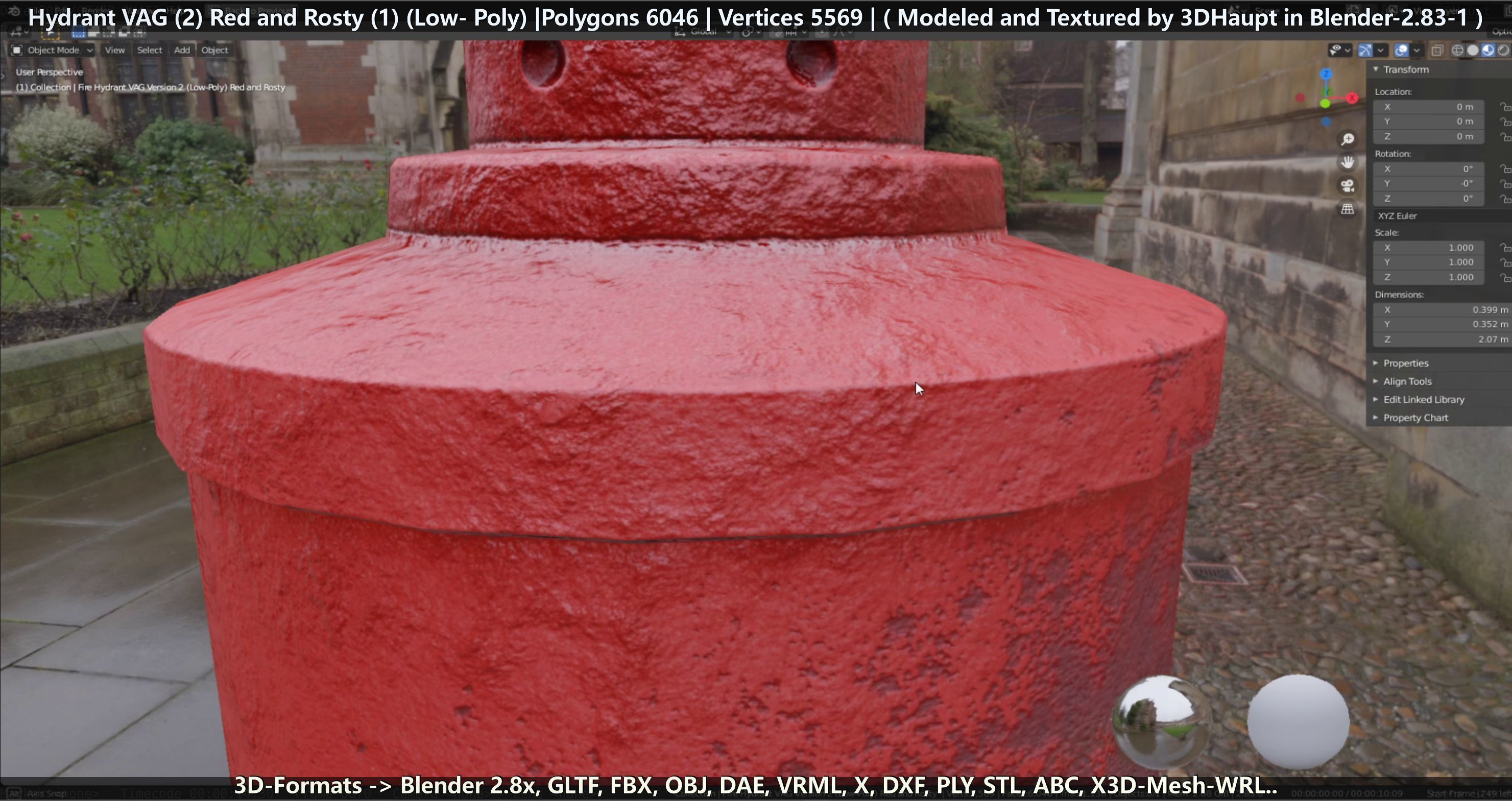 Fire Hydrant VAG 2 - Red and Rosty 1 - Low-poly 3D model_120