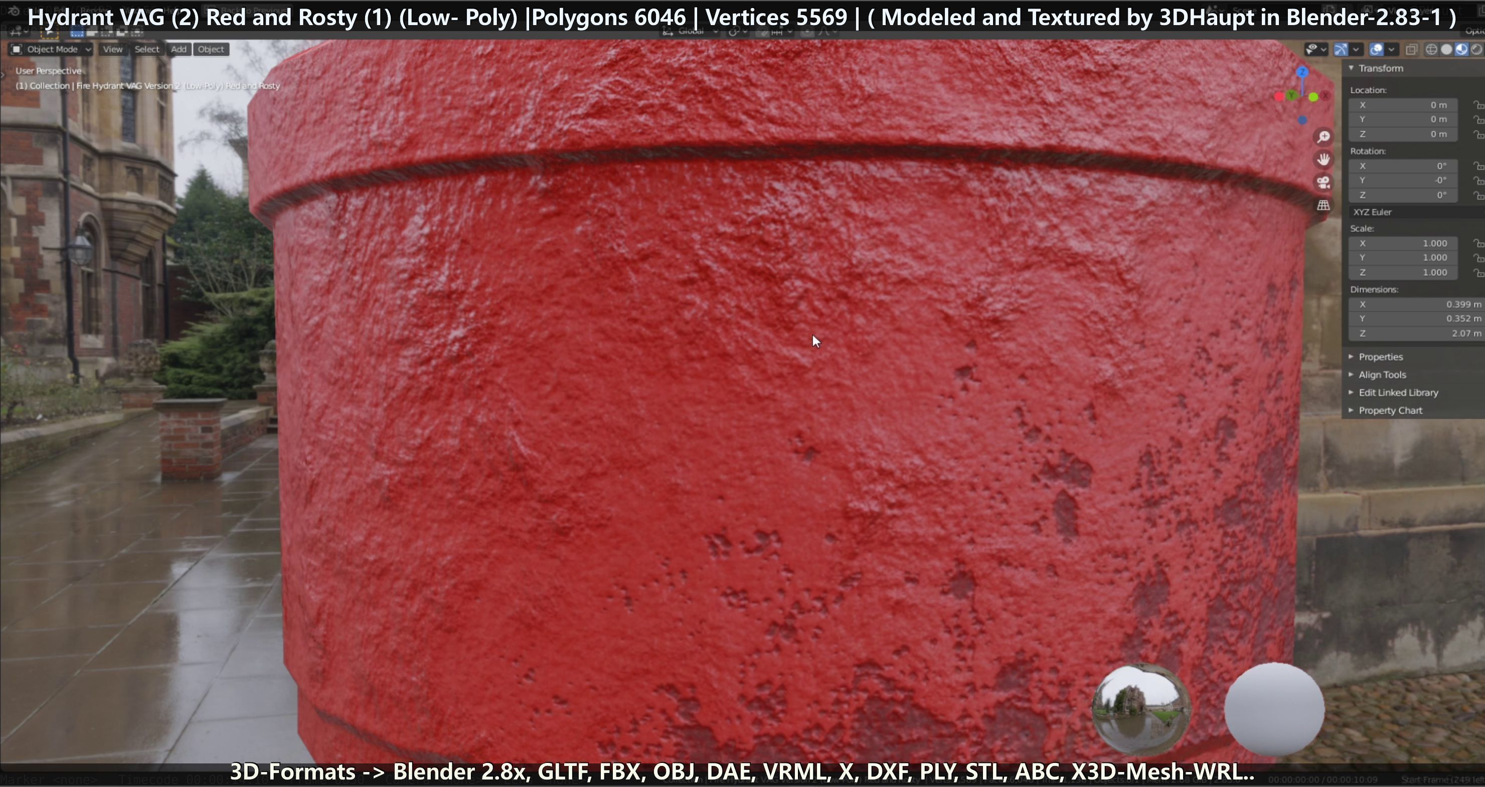 Fire Hydrant VAG 2 - Red and Rosty 1 - Low-poly 3D model_114