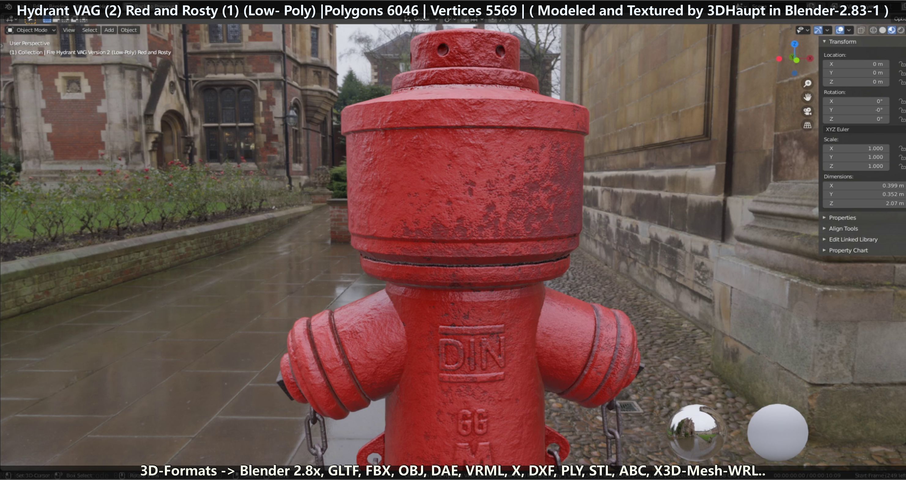 Fire Hydrant VAG 2 - Red and Rosty 1 - Low-poly 3D model_104