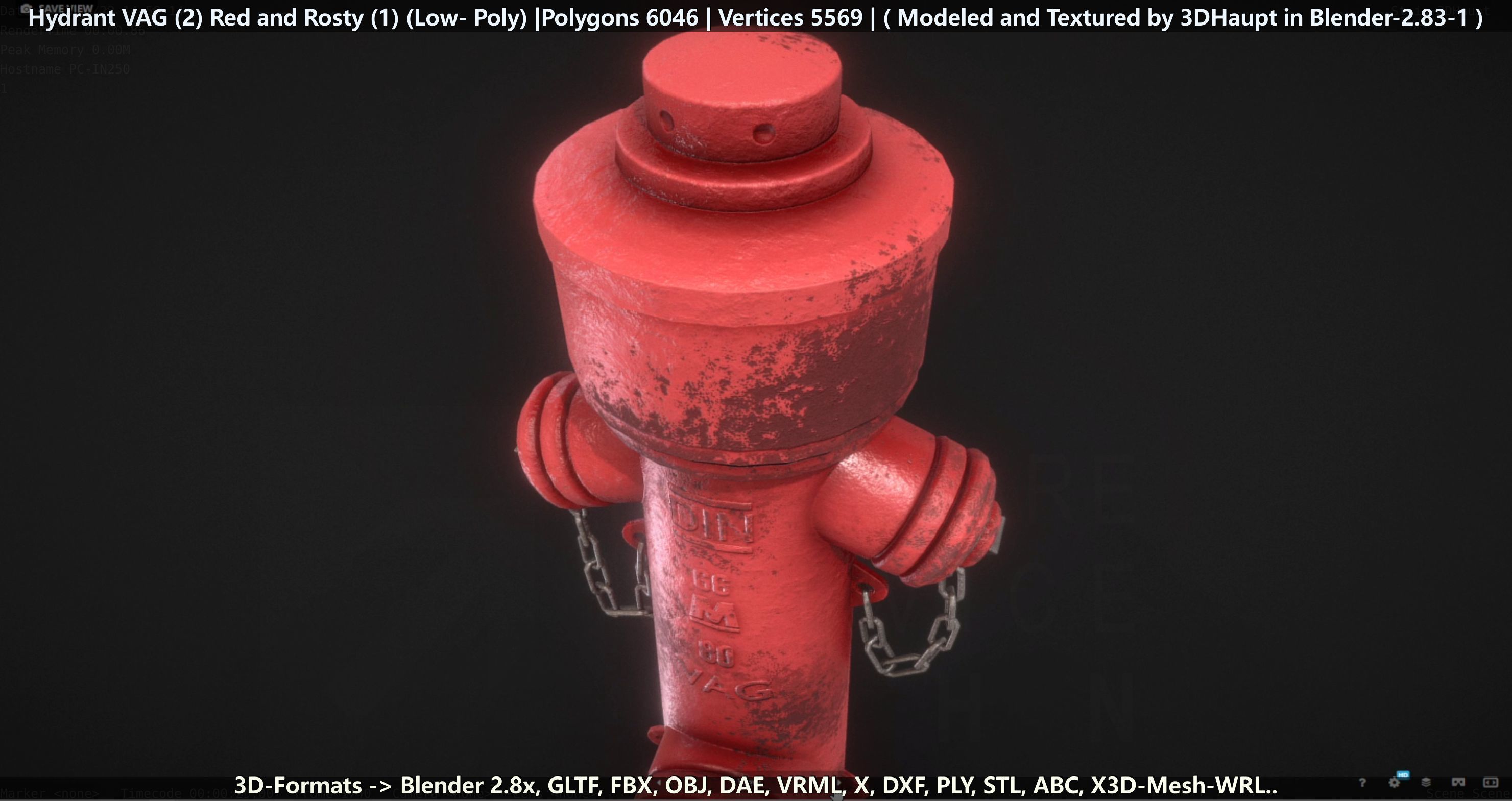 Fire Hydrant VAG 2 - Red and Rosty 1 - Low-poly 3D model_38