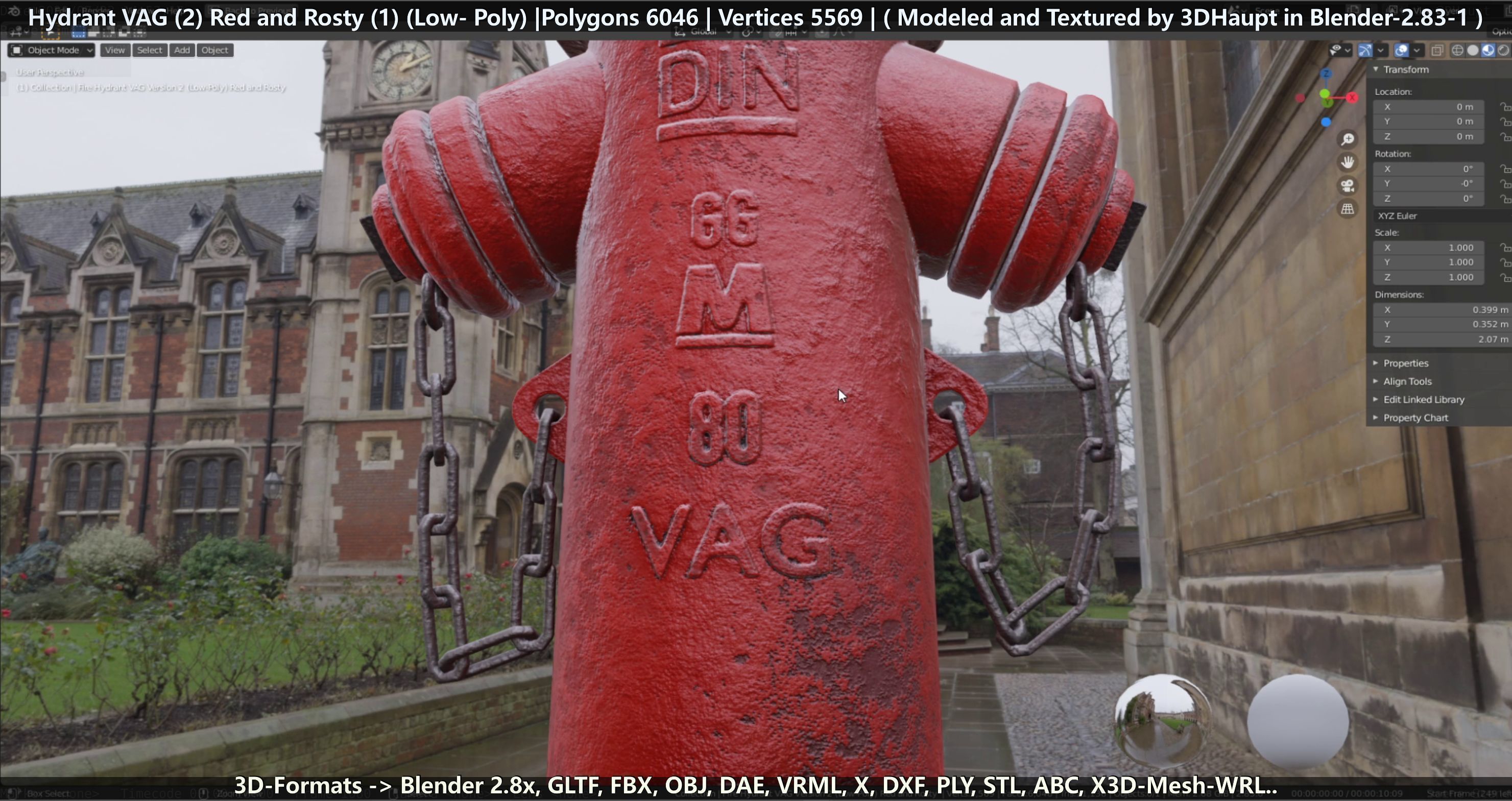 Fire Hydrant VAG 2 - Red and Rosty 1 - Low-poly 3D model_137
