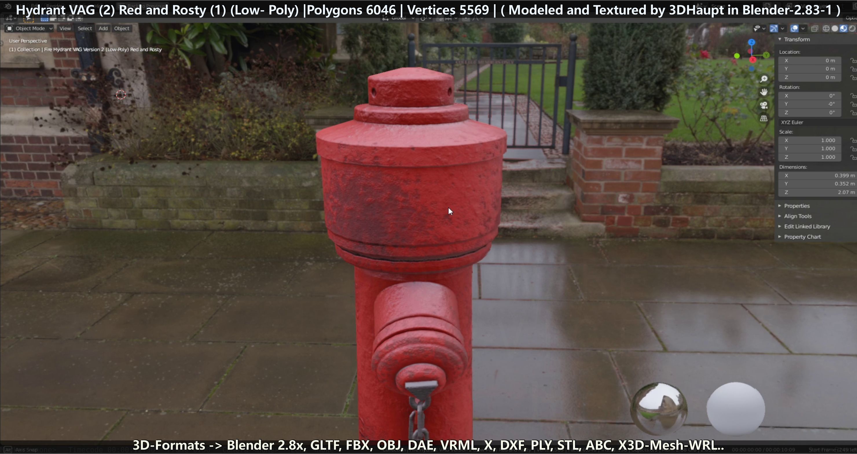 Fire Hydrant VAG 2 - Red and Rosty 1 - Low-poly 3D model_22