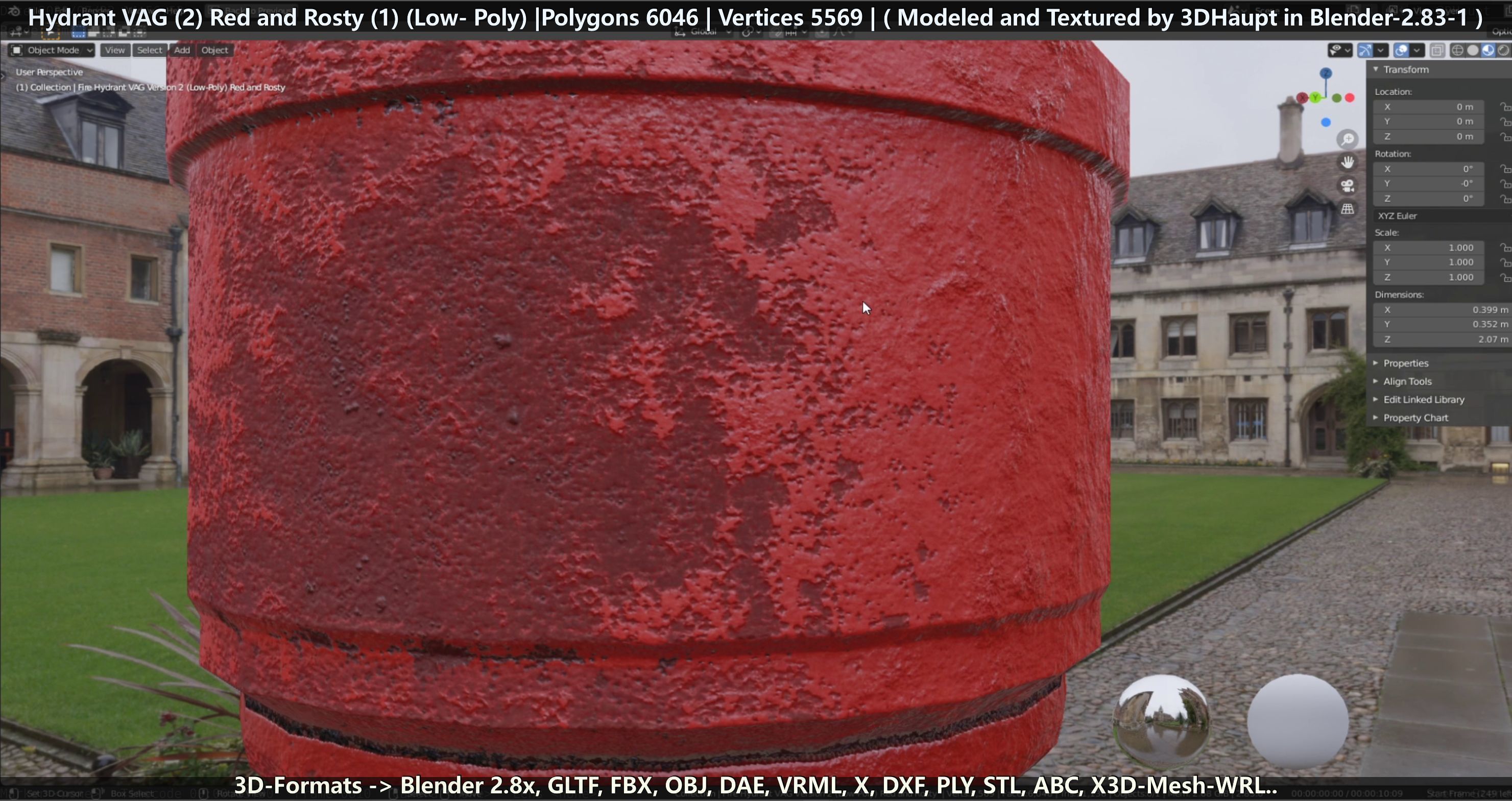 Fire Hydrant VAG 2 - Red and Rosty 1 - Low-poly 3D model_119