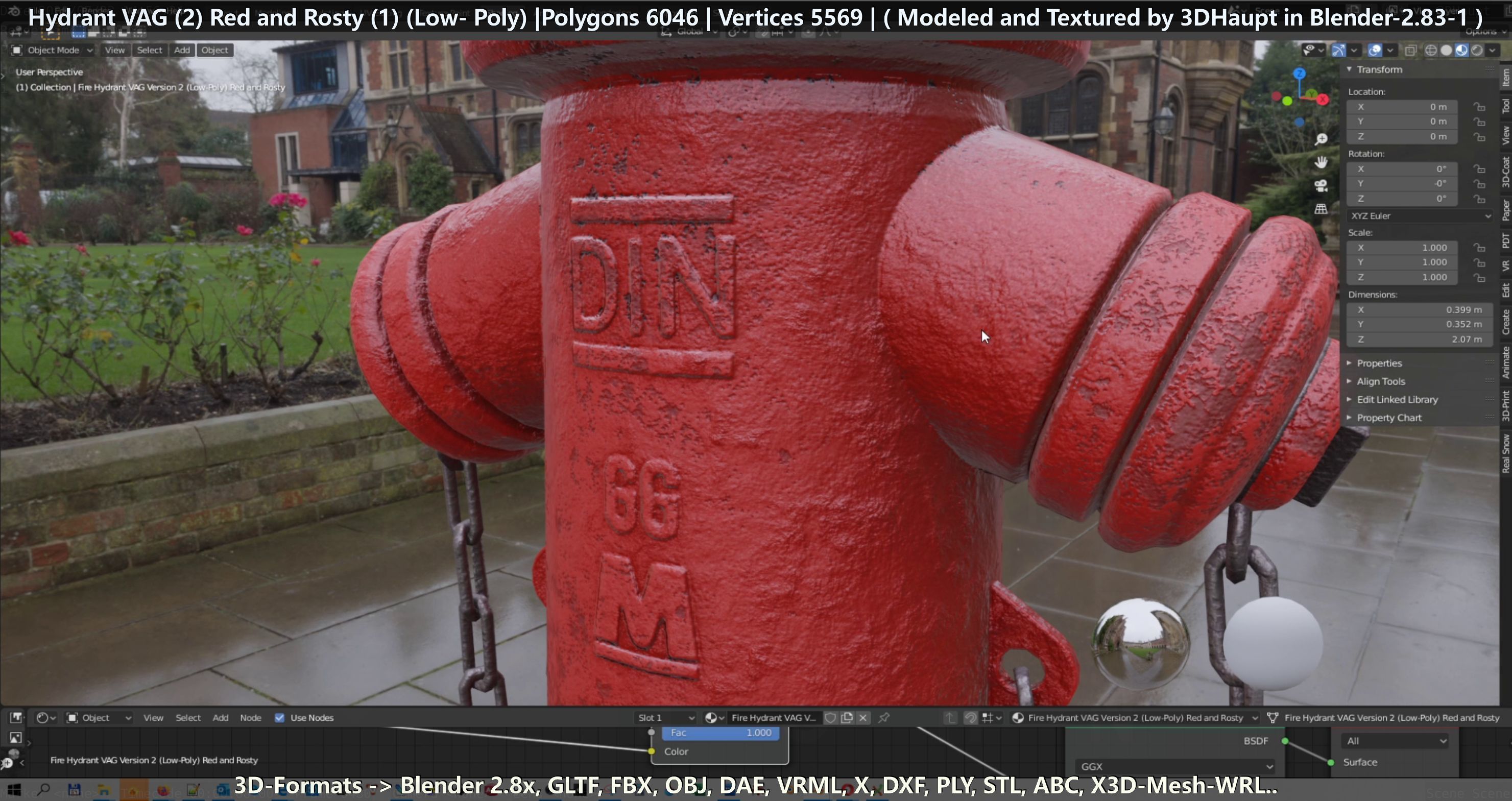 Fire Hydrant VAG 2 - Red and Rosty 1 - Low-poly 3D model_86