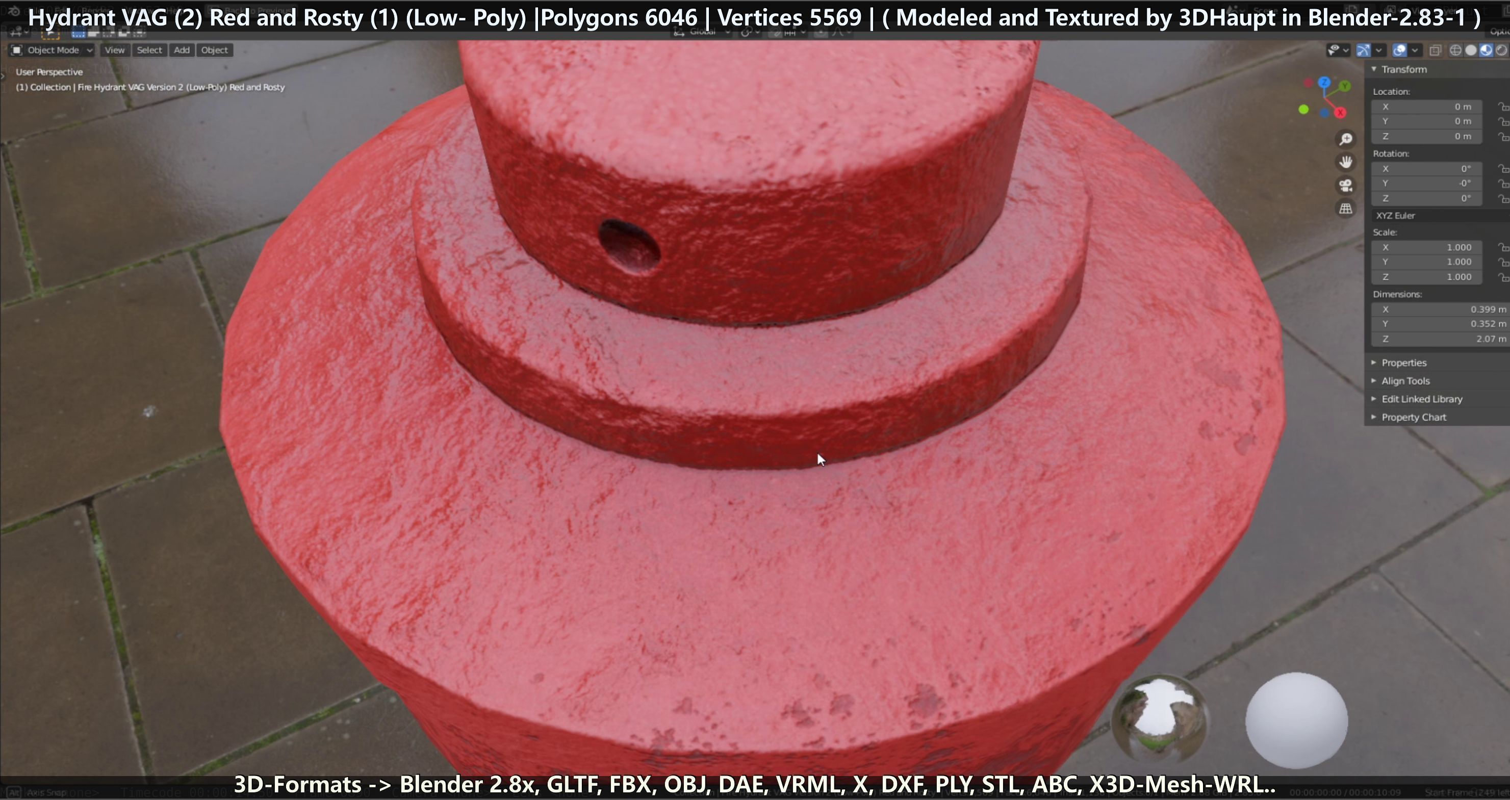 Fire Hydrant VAG 2 - Red and Rosty 1 - Low-poly 3D model_122