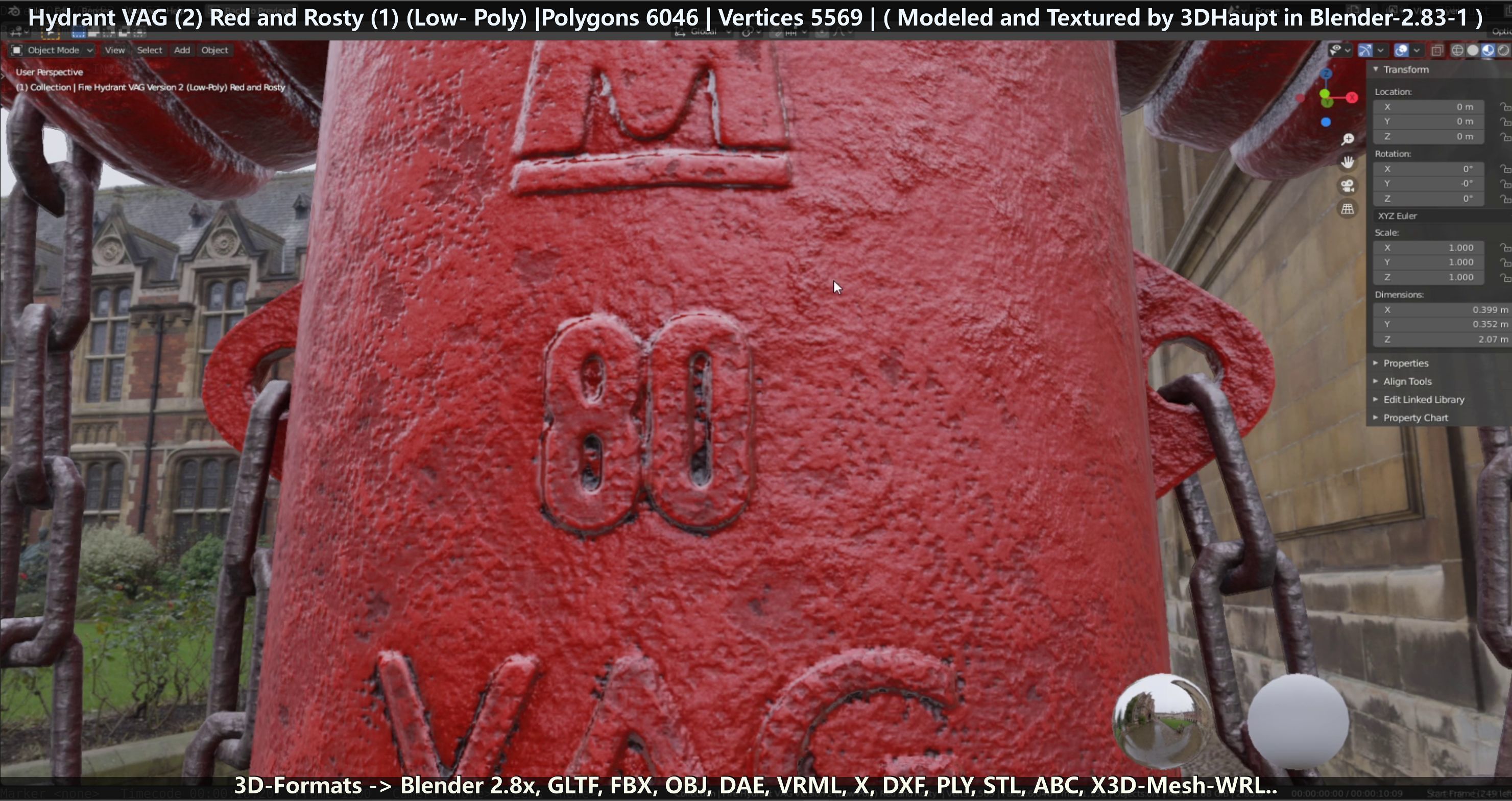 Fire Hydrant VAG 2 - Red and Rosty 1 - Low-poly 3D model_140