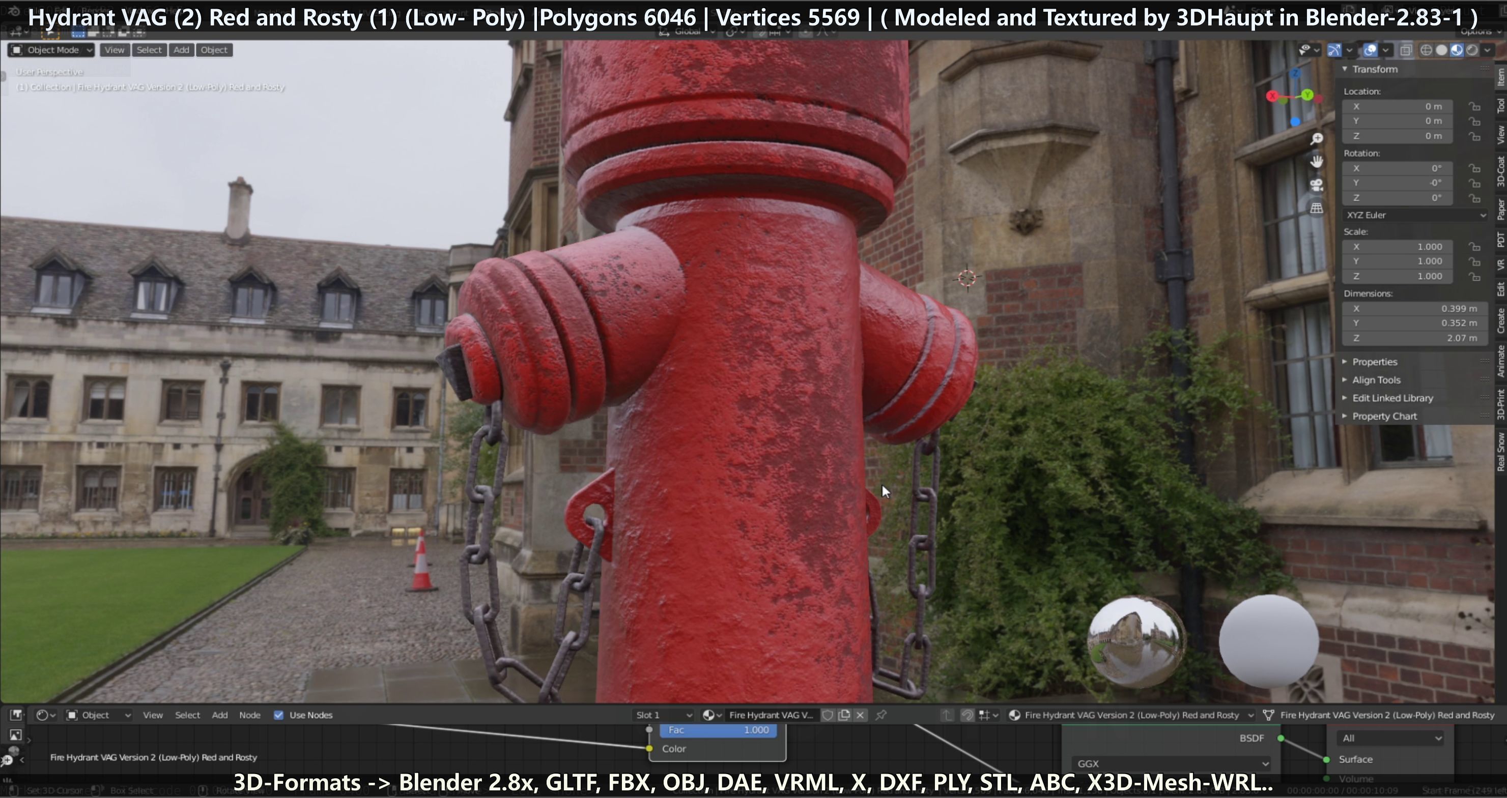 Fire Hydrant VAG 2 - Red and Rosty 1 - Low-poly 3D model_78