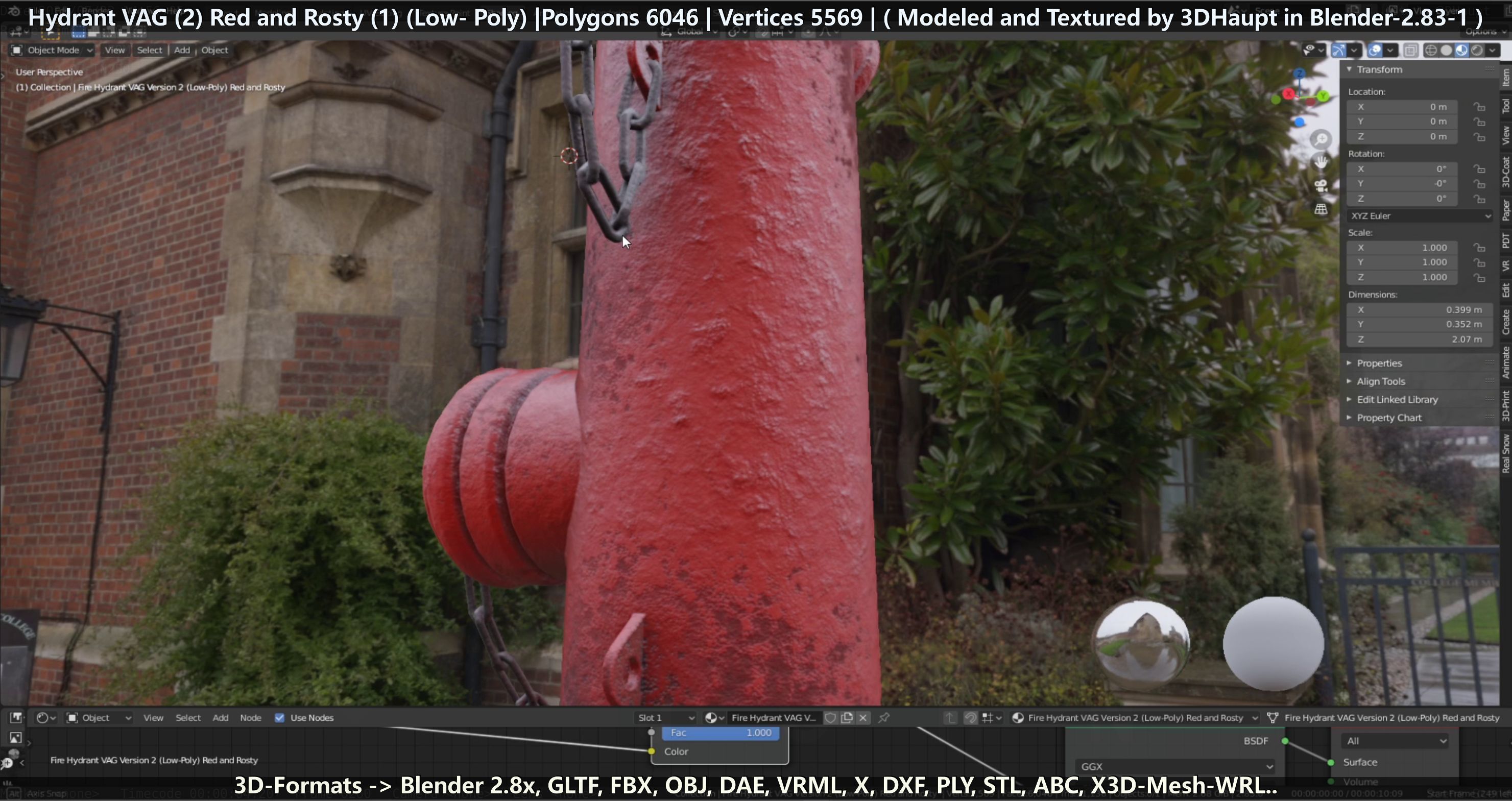 Fire Hydrant VAG 2 - Red and Rosty 1 - Low-poly 3D model_65