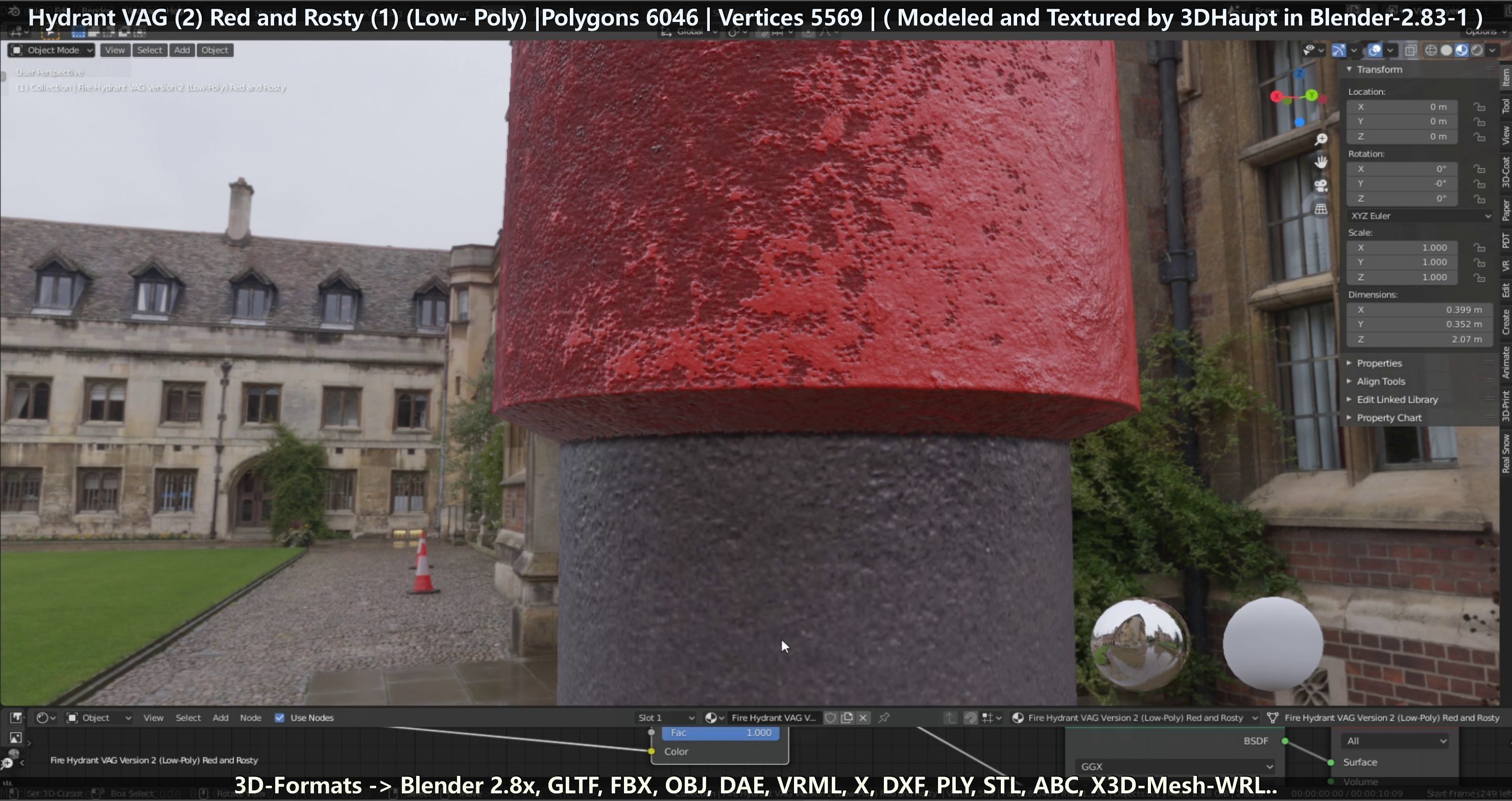 Fire Hydrant VAG 2 - Red and Rosty 1 - Low-poly 3D model_63