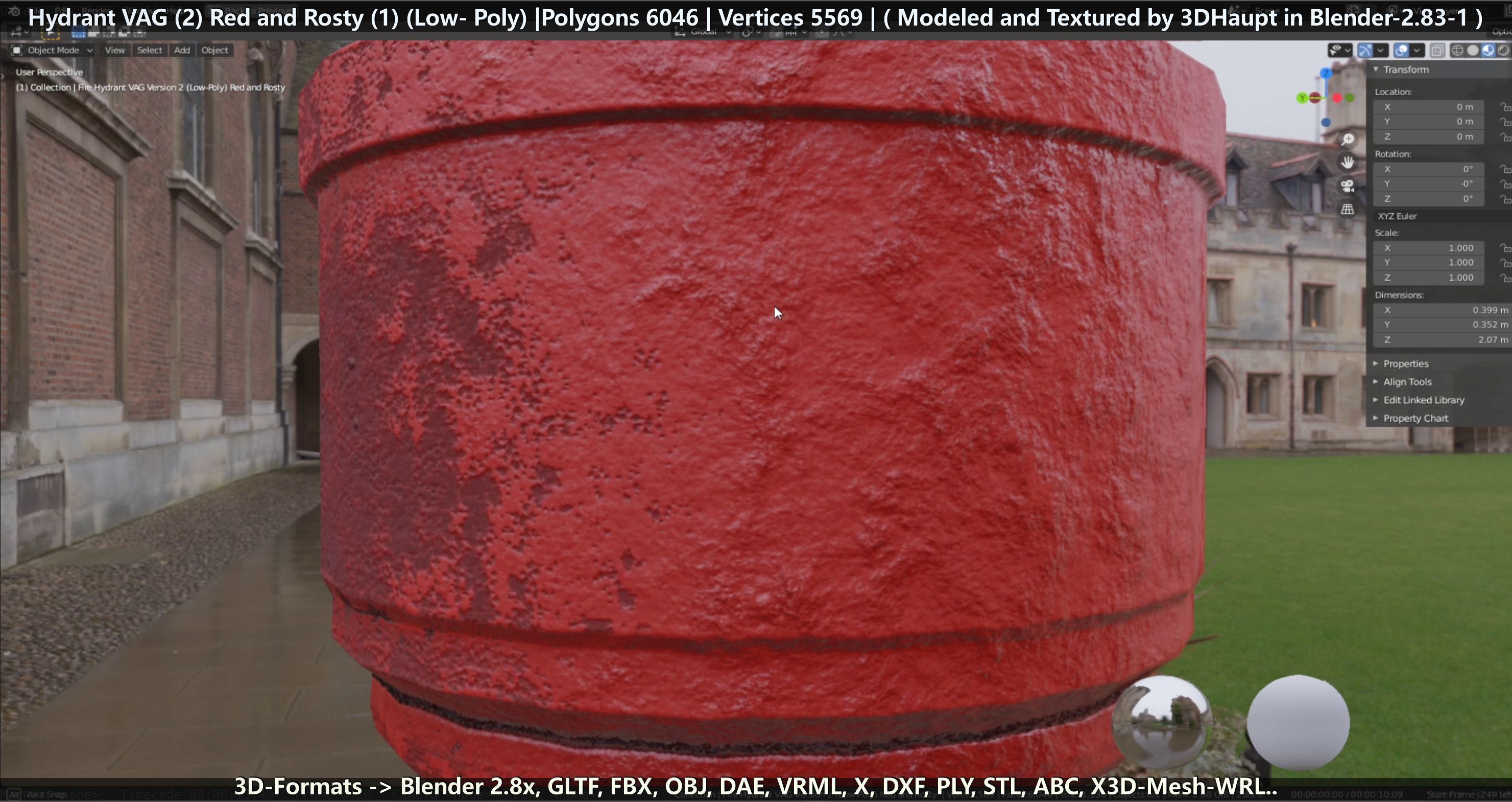 Fire Hydrant VAG 2 - Red and Rosty 1 - Low-poly 3D model_117