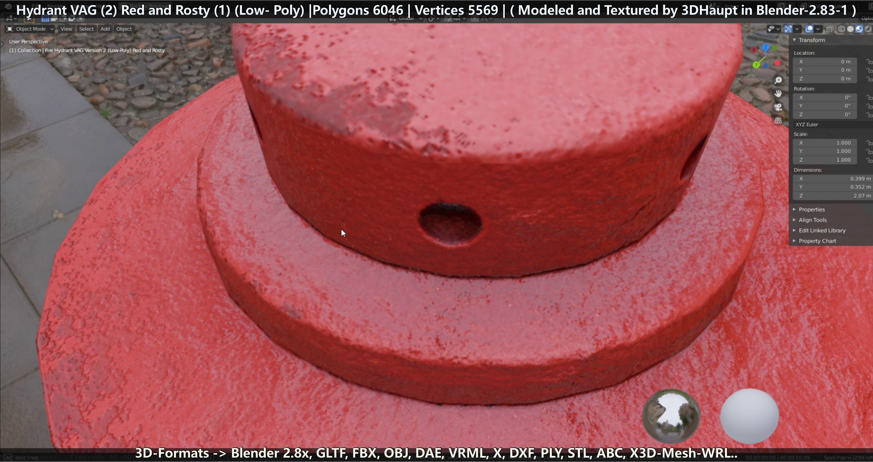 Fire Hydrant VAG 2 - Red and Rosty 1 - Low-poly 3D model_20