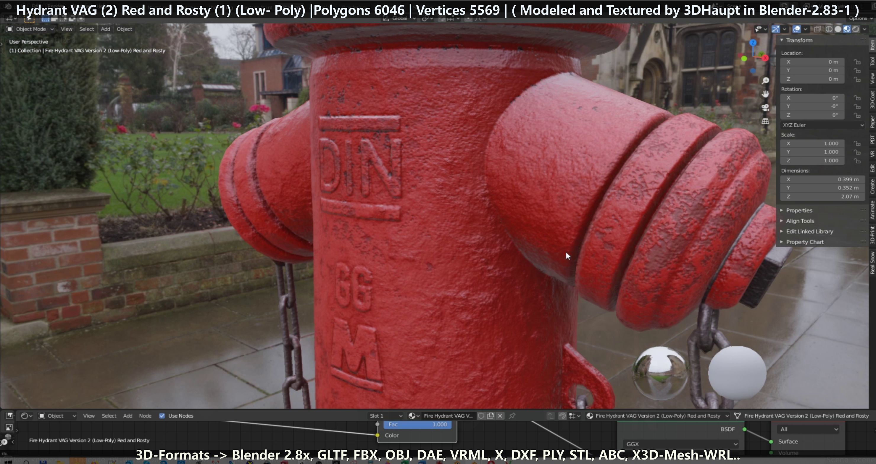 Fire Hydrant VAG 2 - Red and Rosty 1 - Low-poly 3D model_81