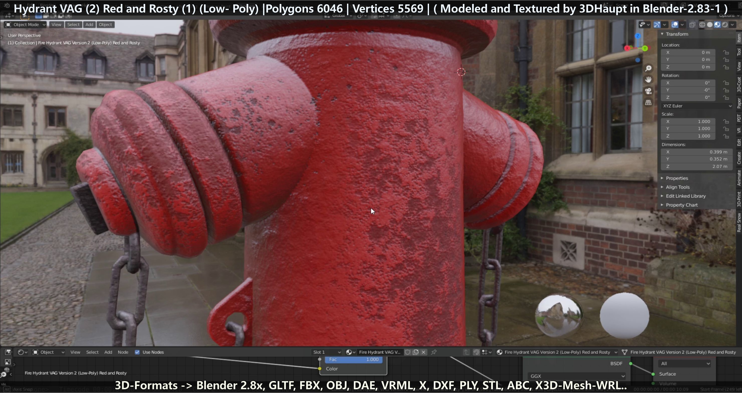 Fire Hydrant VAG 2 - Red and Rosty 1 - Low-poly 3D model_82