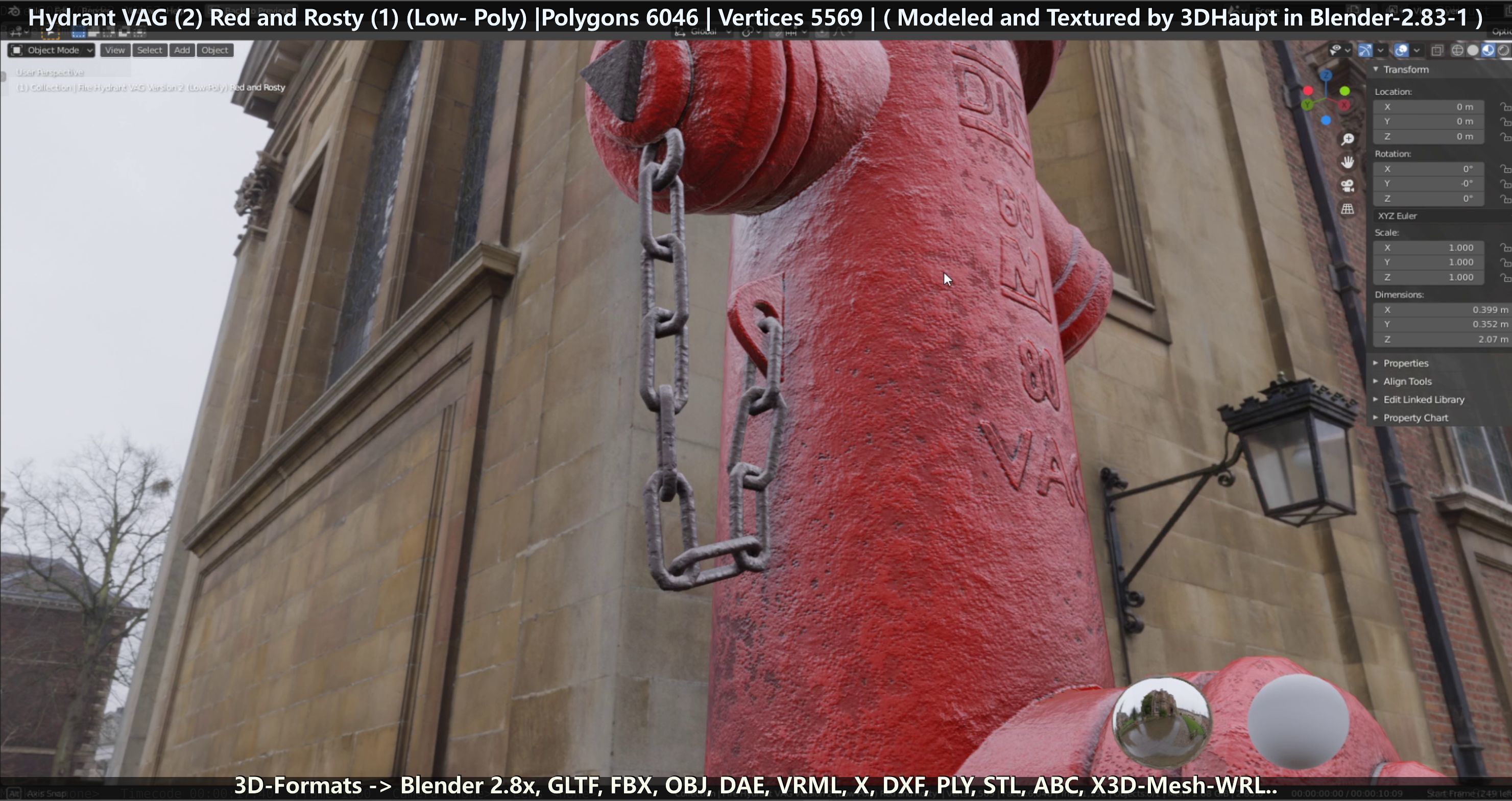 Fire Hydrant VAG 2 - Red and Rosty 1 - Low-poly 3D model_136