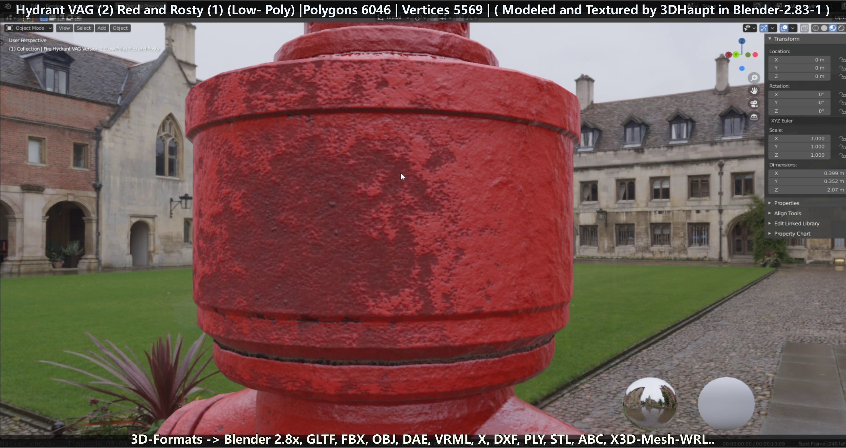 Fire Hydrant VAG 2 - Red and Rosty 1 - Low-poly 3D model_115