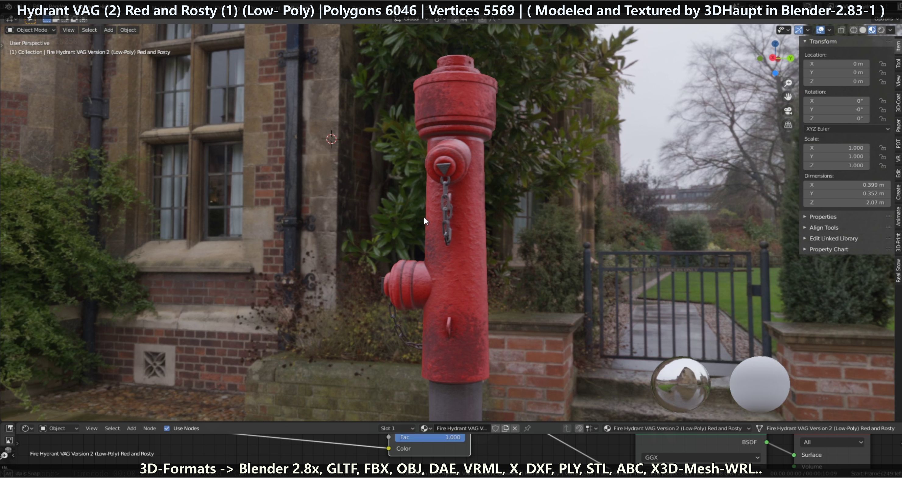 Fire Hydrant VAG 2 - Red and Rosty 1 - Low-poly 3D model_52
