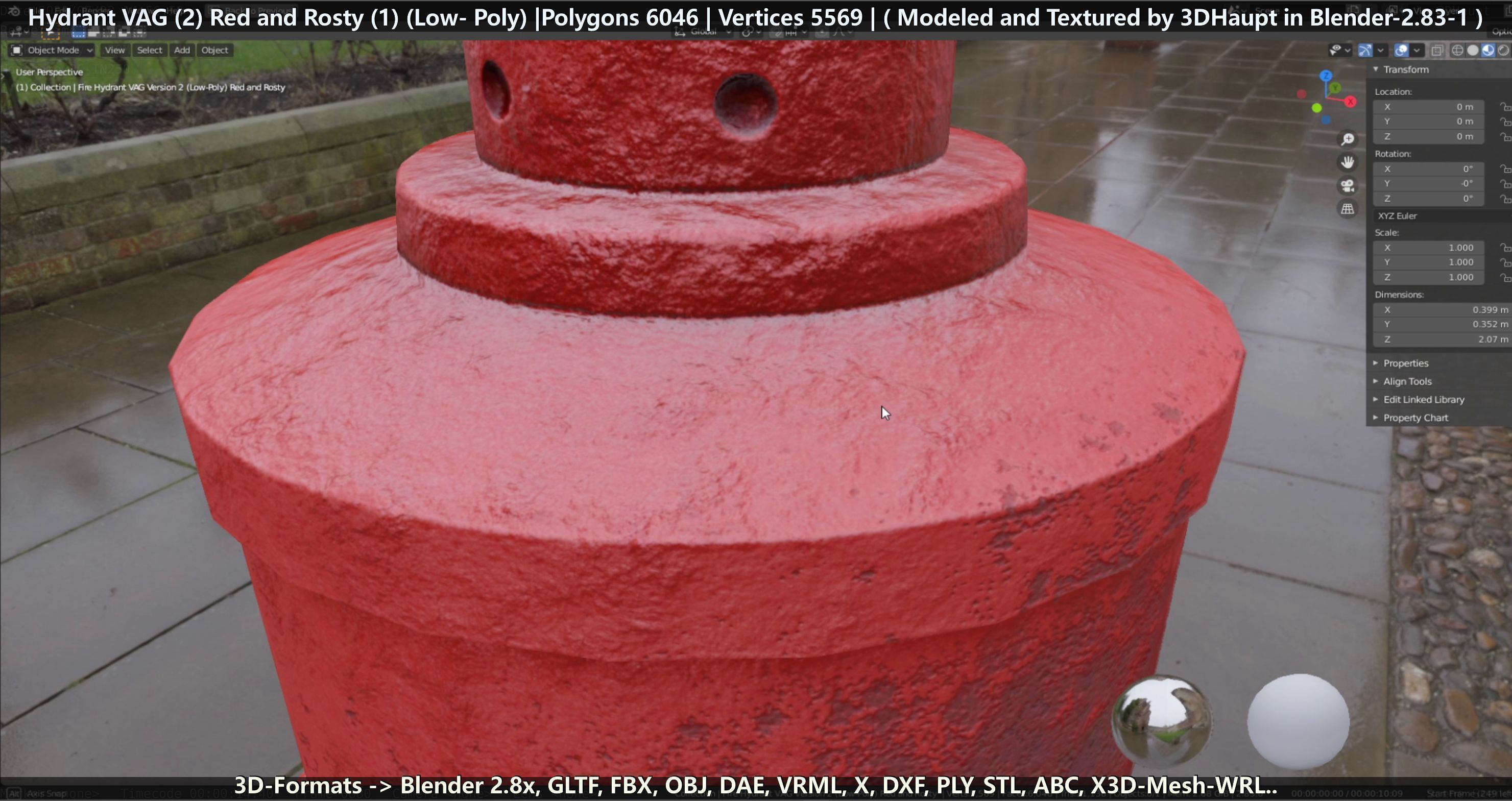 Fire Hydrant VAG 2 - Red and Rosty 1 - Low-poly 3D model_121
