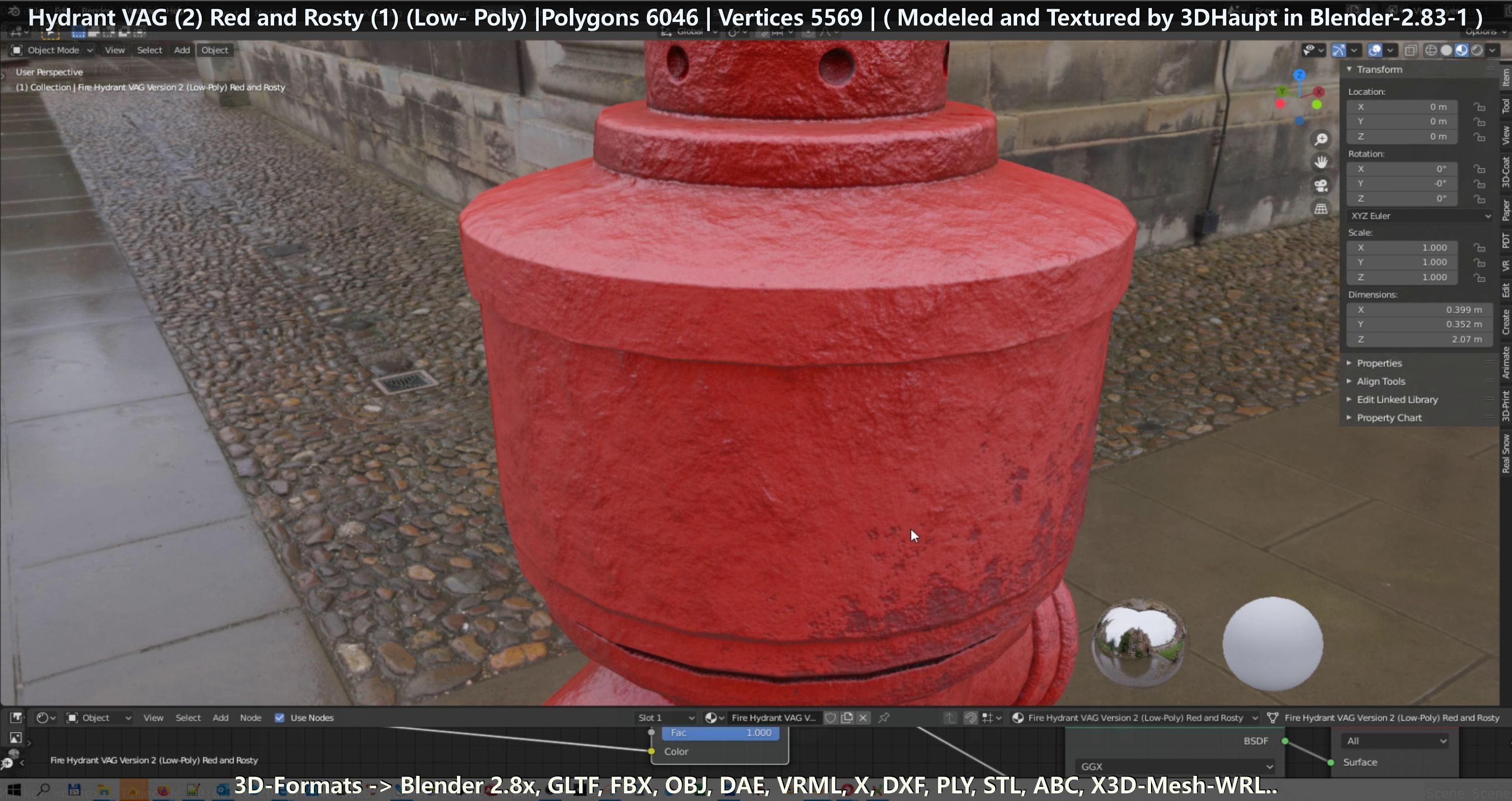 Fire Hydrant VAG 2 - Red and Rosty 1 - Low-poly 3D model_98