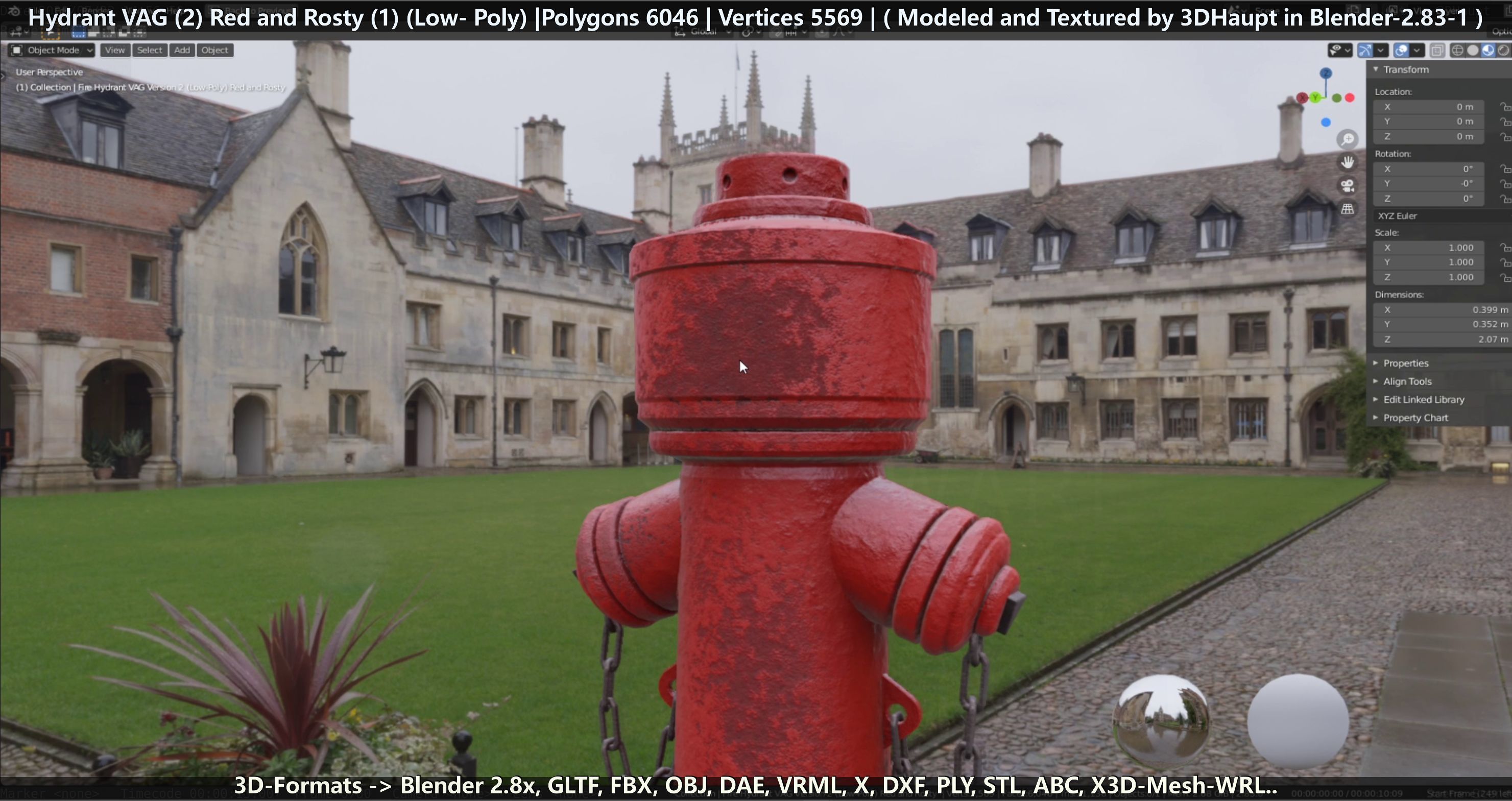 Fire Hydrant VAG 2 - Red and Rosty 1 - Low-poly 3D model_109