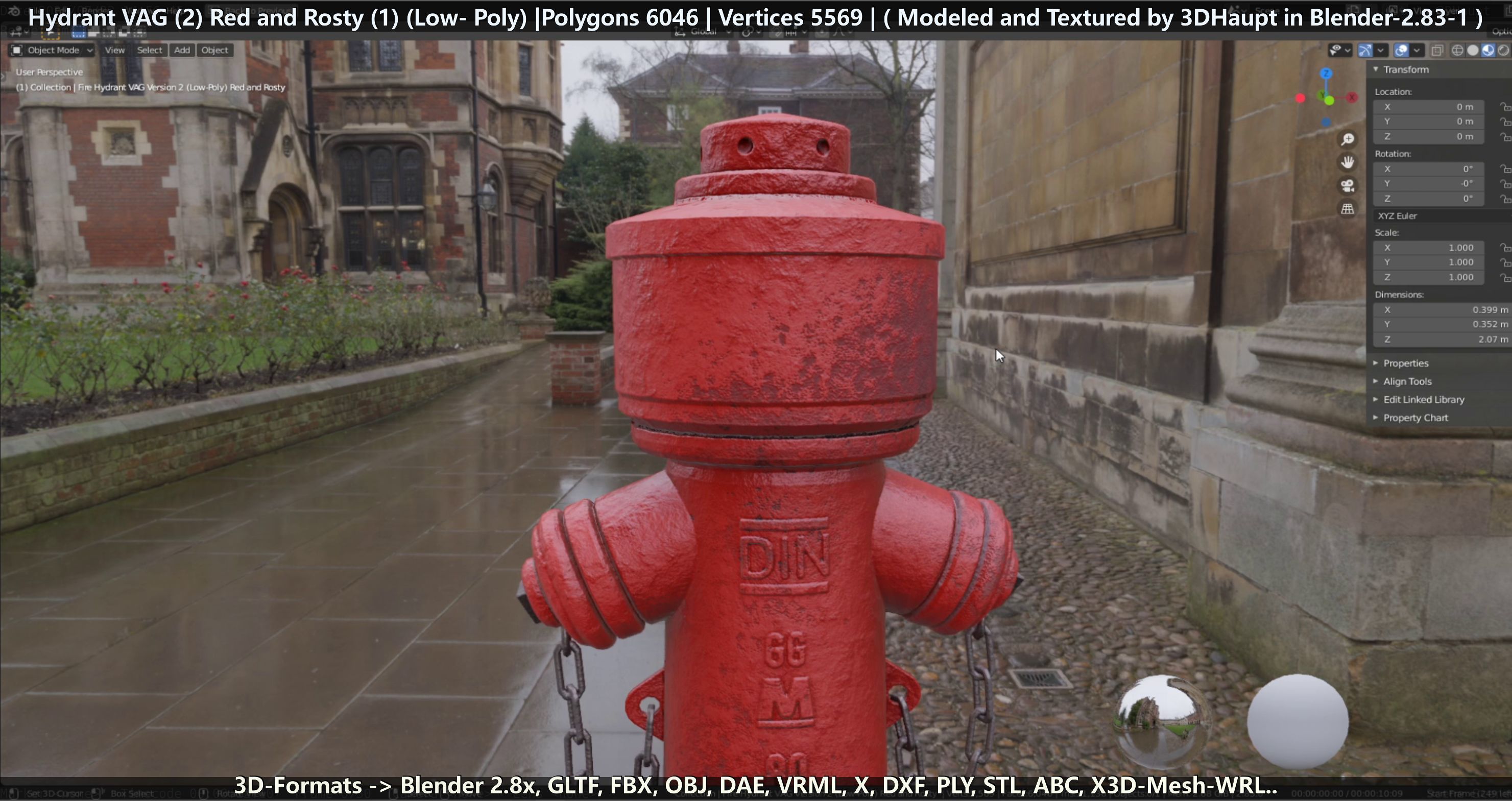 Fire Hydrant VAG 2 - Red and Rosty 1 - Low-poly 3D model_108