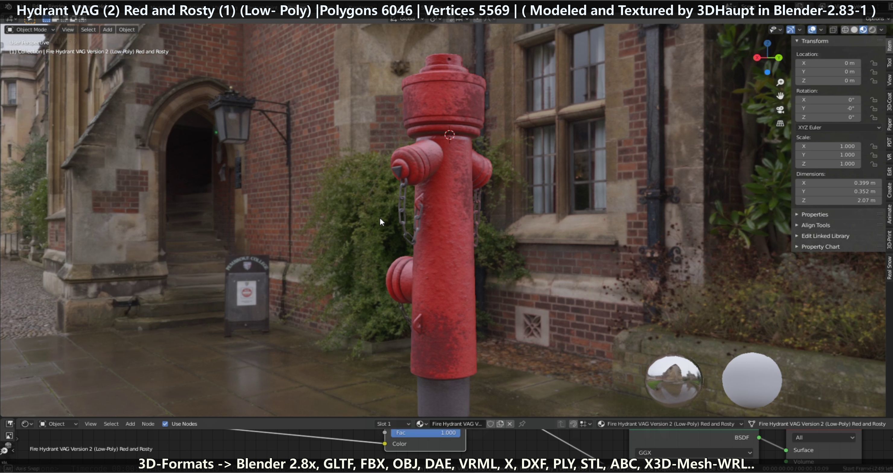 Fire Hydrant VAG 2 - Red and Rosty 1 - Low-poly 3D model_53