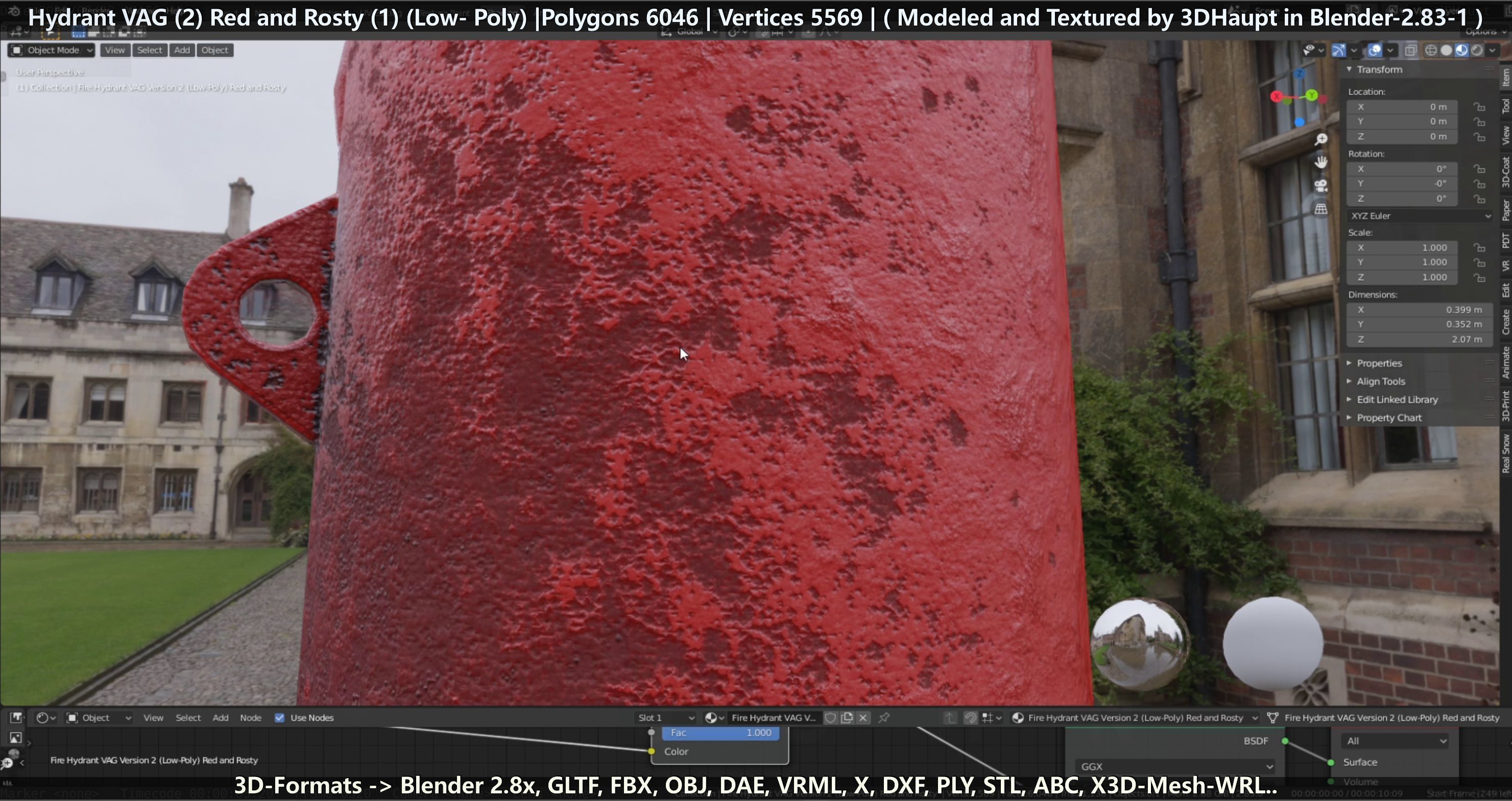 Fire Hydrant VAG 2 - Red and Rosty 1 - Low-poly 3D model_73