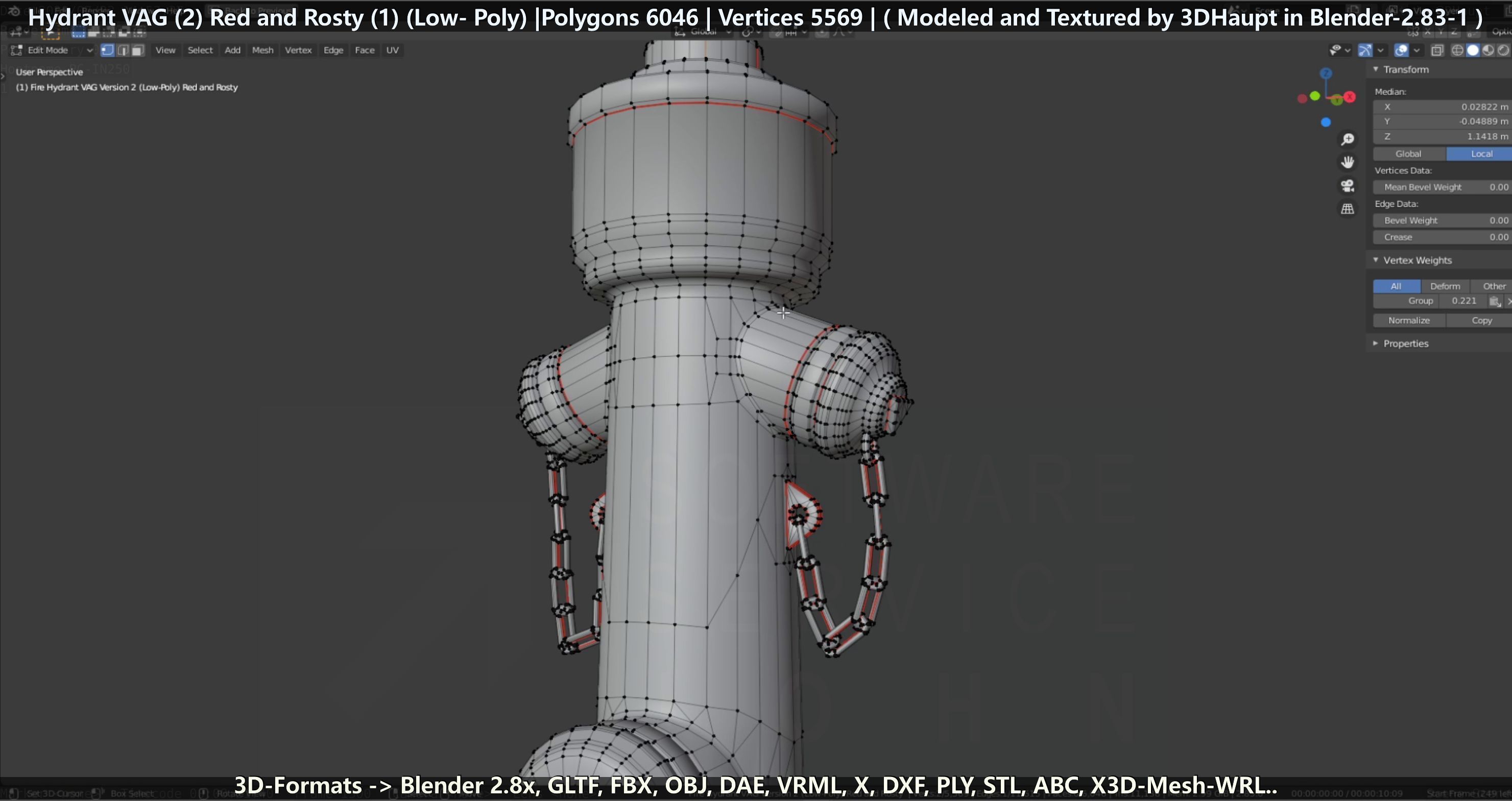 Fire Hydrant VAG 2 - Red and Rosty 1 - Low-poly 3D model_152